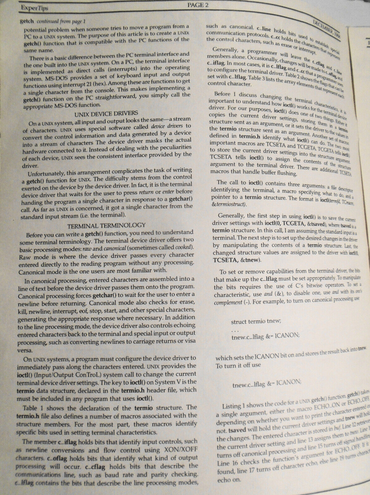 ExperTips, December 1988 -- A C and UNIX Newsletter - Vol. 2, No. 2