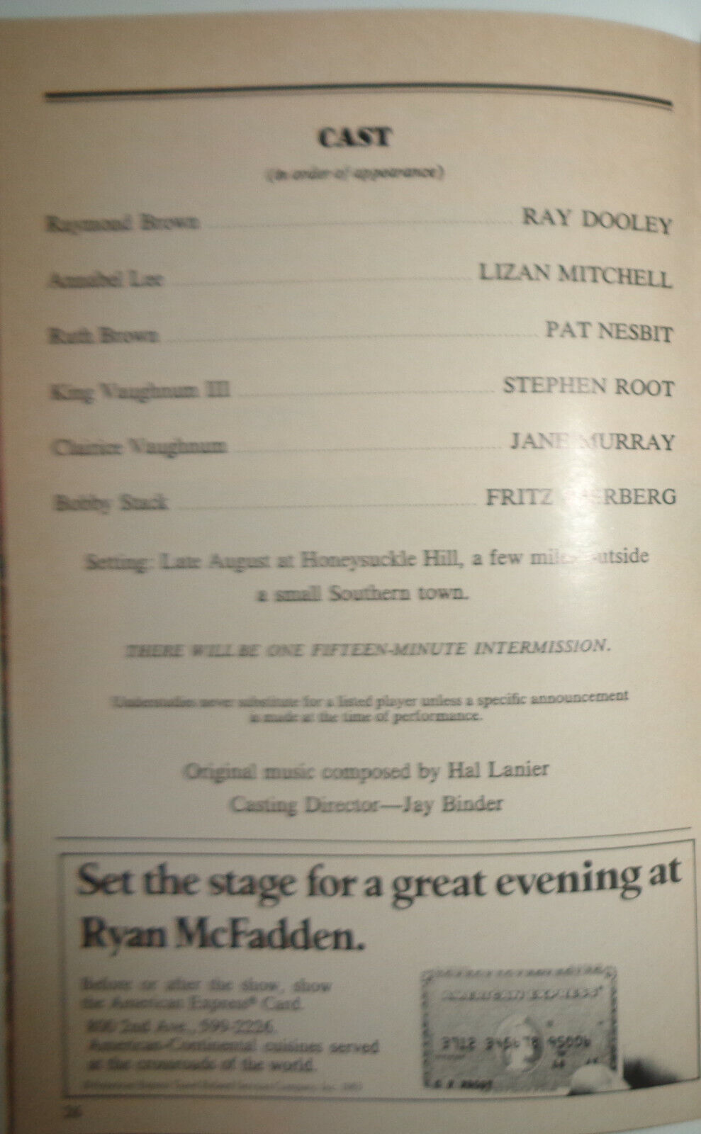 SO LONG ON LONELY STREET - PLAYBILL - OPENING NIGHT, APRIL, 3, 1986