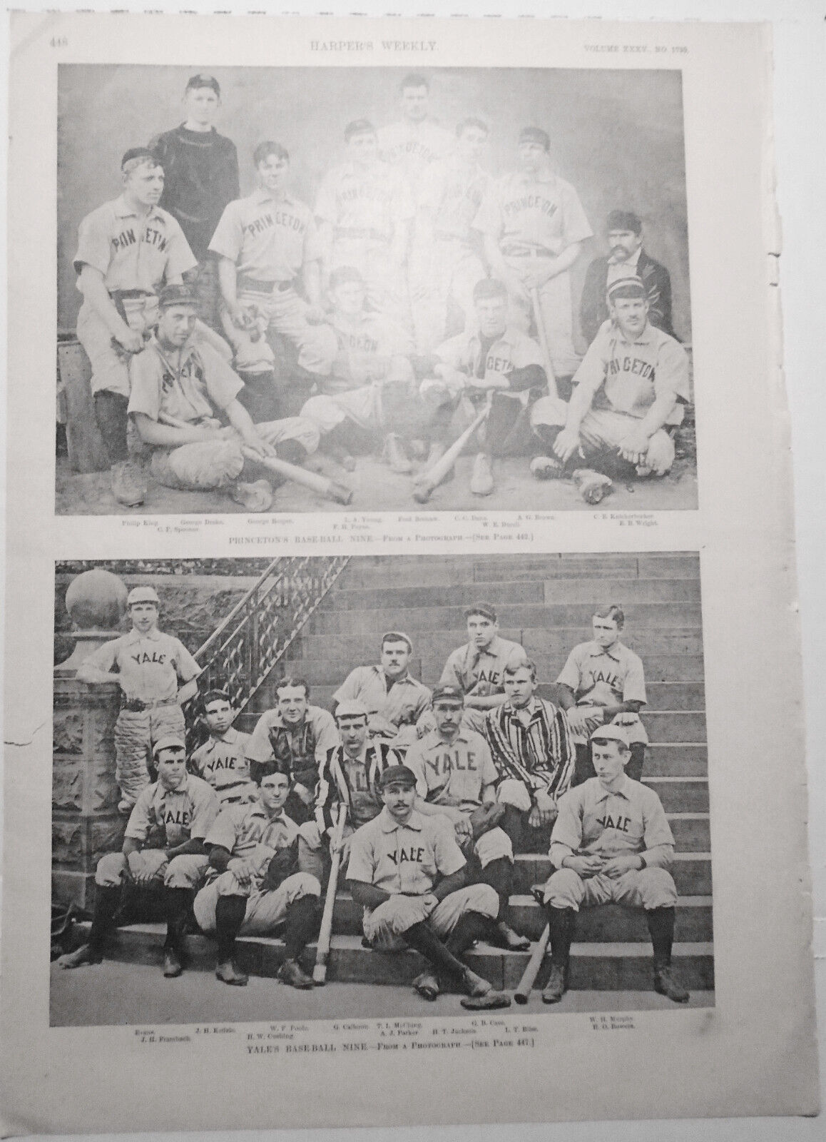 Princeton's Baseball Nine & Yale's Baseball Nine - Harper's Weekly June 13, 1891
