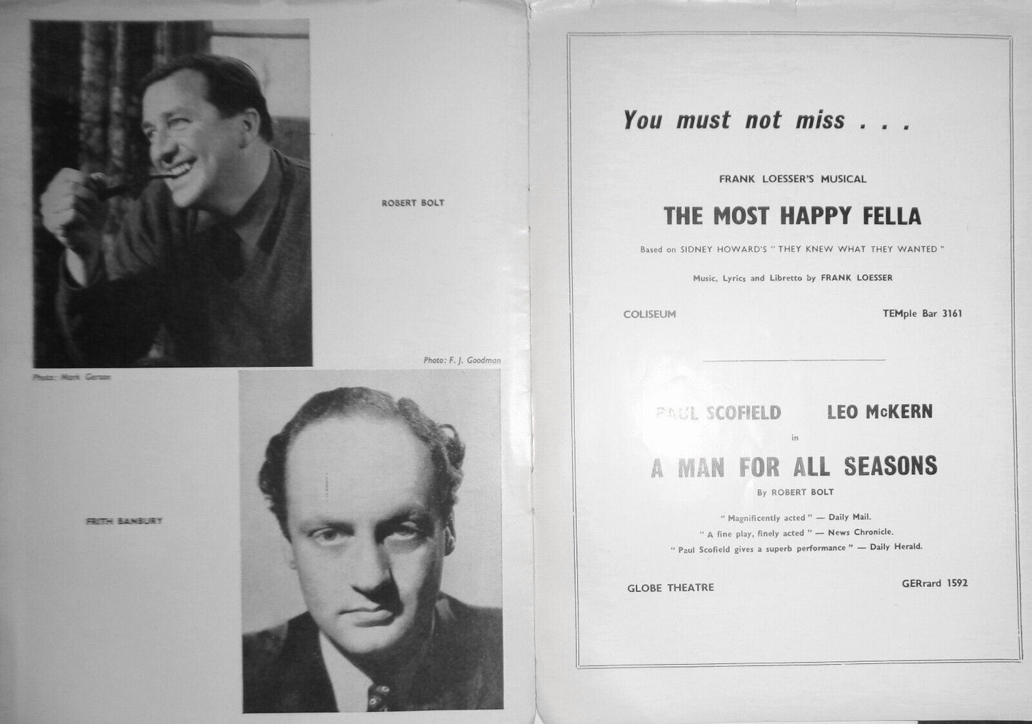 The Tiger And The Horse - First Performance, August 24, 1960 Queen's Theatre, UK