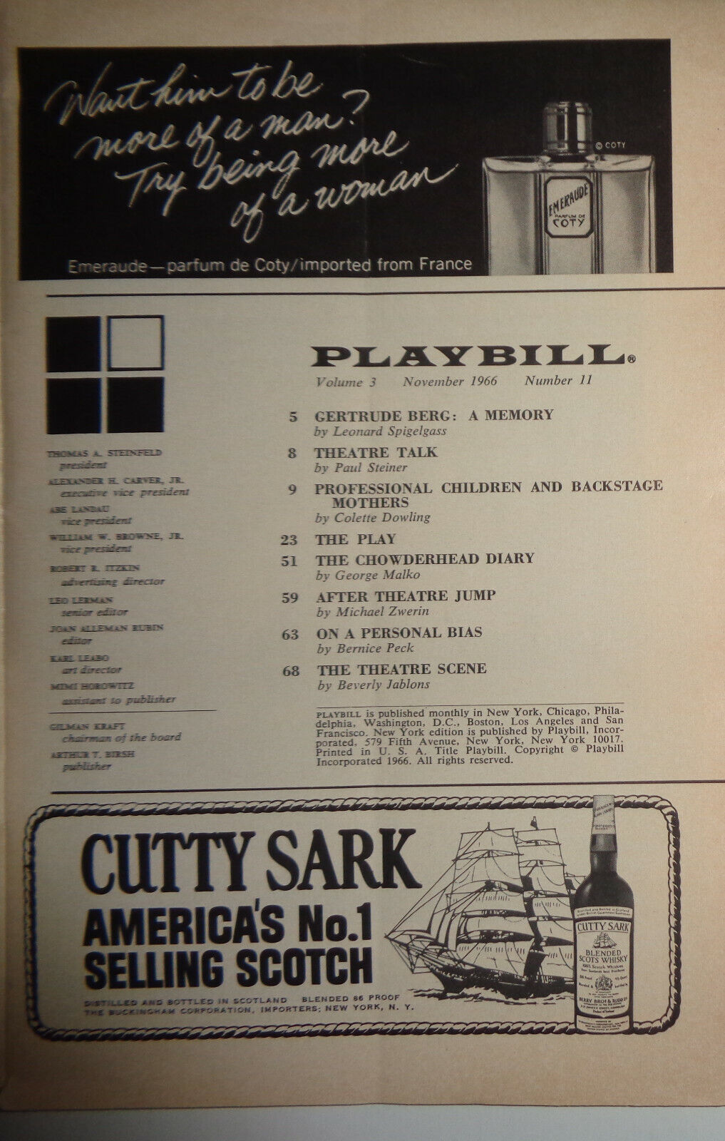APPARITION THEATRE OF PRAGUE - PLAYBILL - PREMIERE PERFORMANCE - NOV 16, 1966