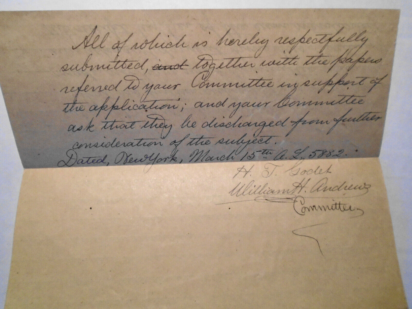 1882 Two handwritten Masonic Lodge docs (report & lettter), on a dues dispute.
