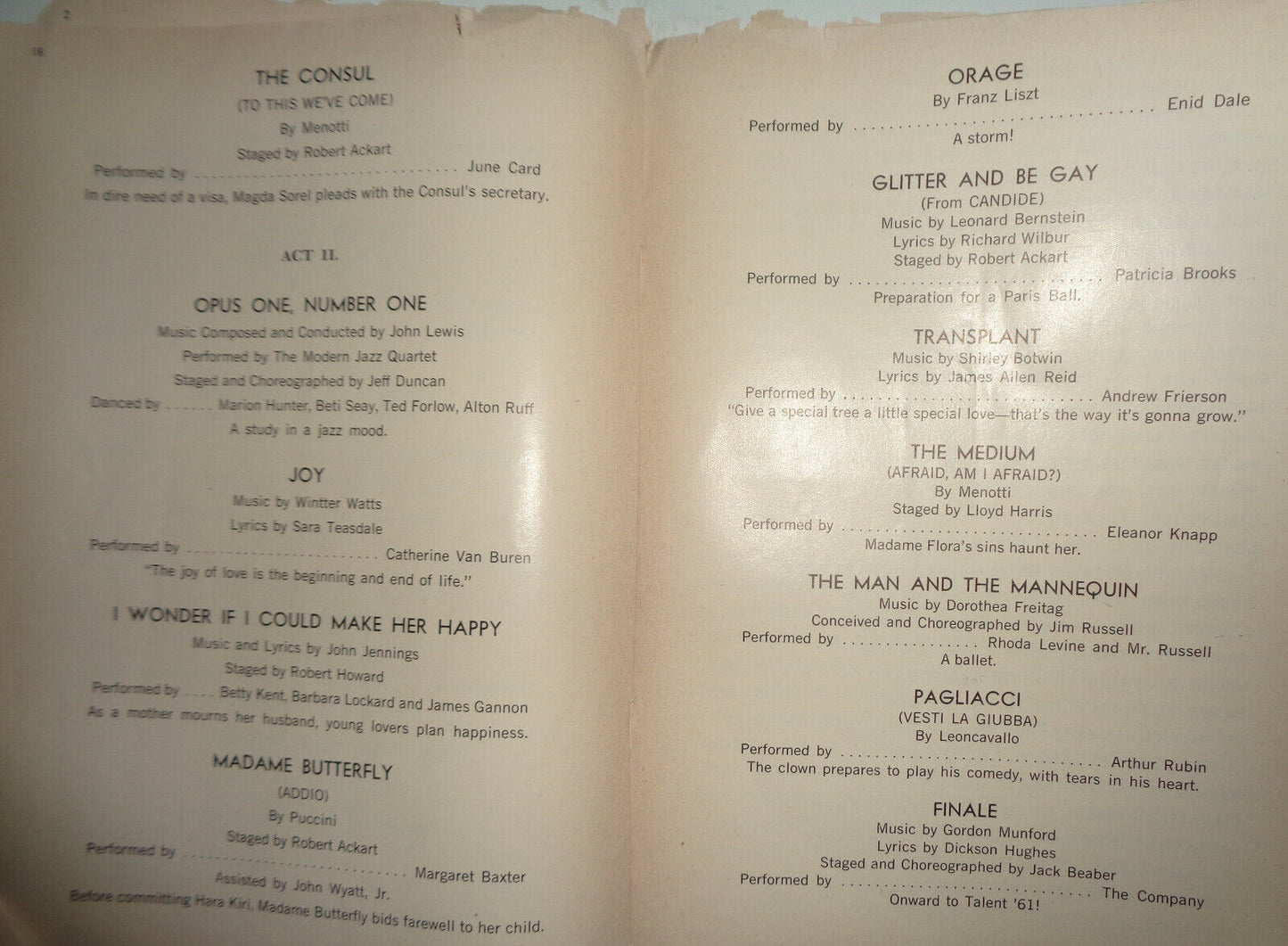 TALENT '60 - PLAYBILL - TUESDAY, MARCH 22-31 1960. Joan Rivers, Cal Tjader