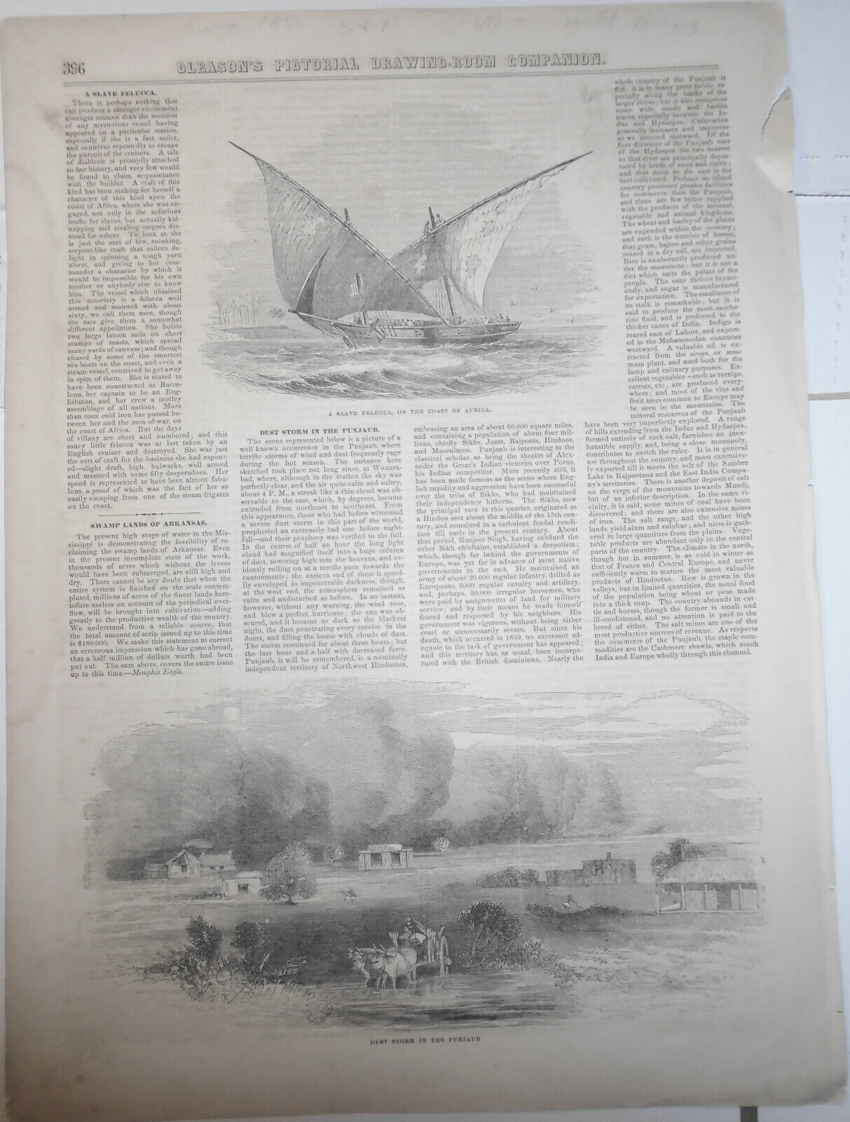 A Slave Felucca on the coast of Africa - Gleason's June, 1852 - Story & Print