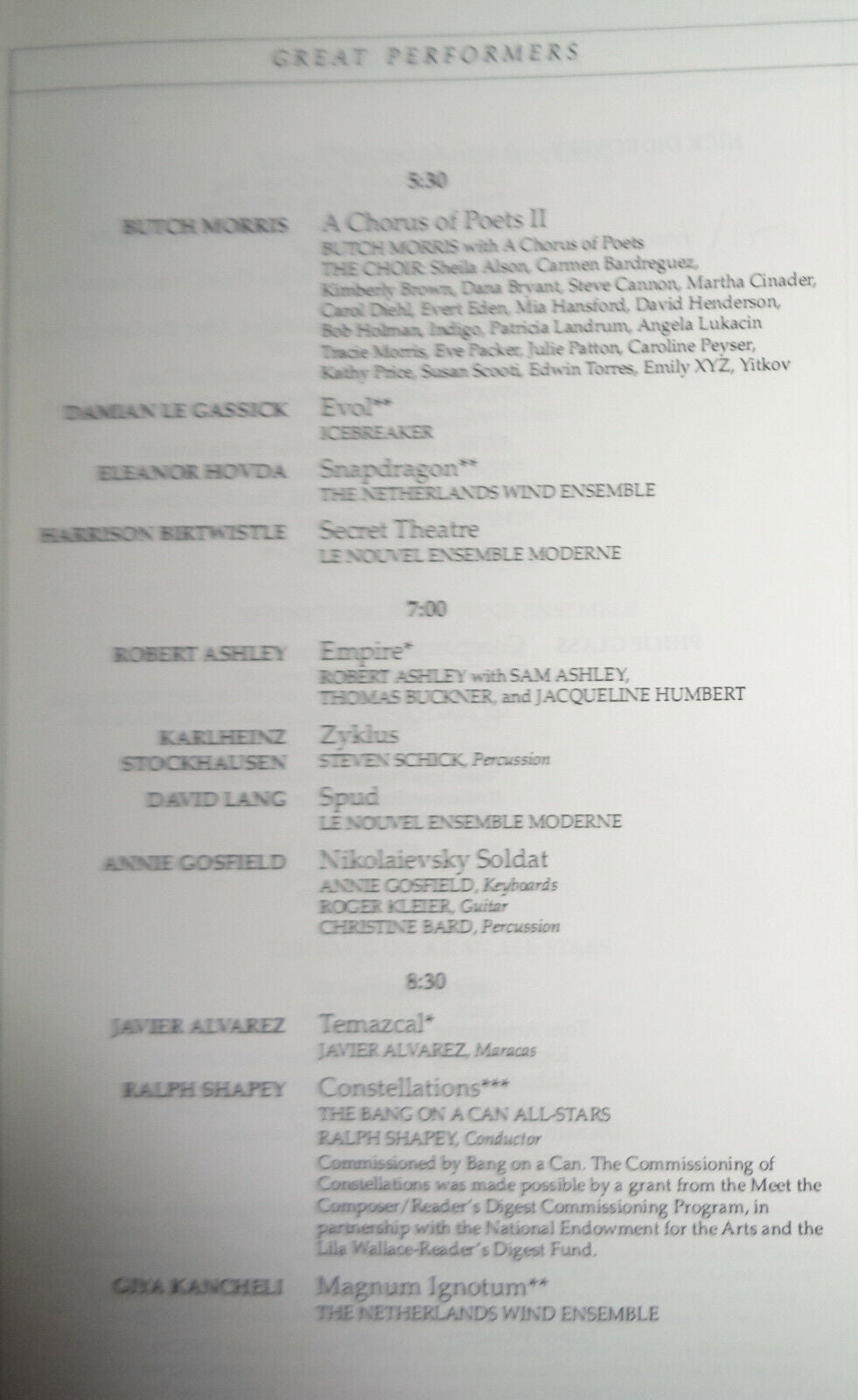 BANG ON A CAN MARATHON - LINCOLN CENTER STAGEBILL - SUNDAY, MAY 8, 1994