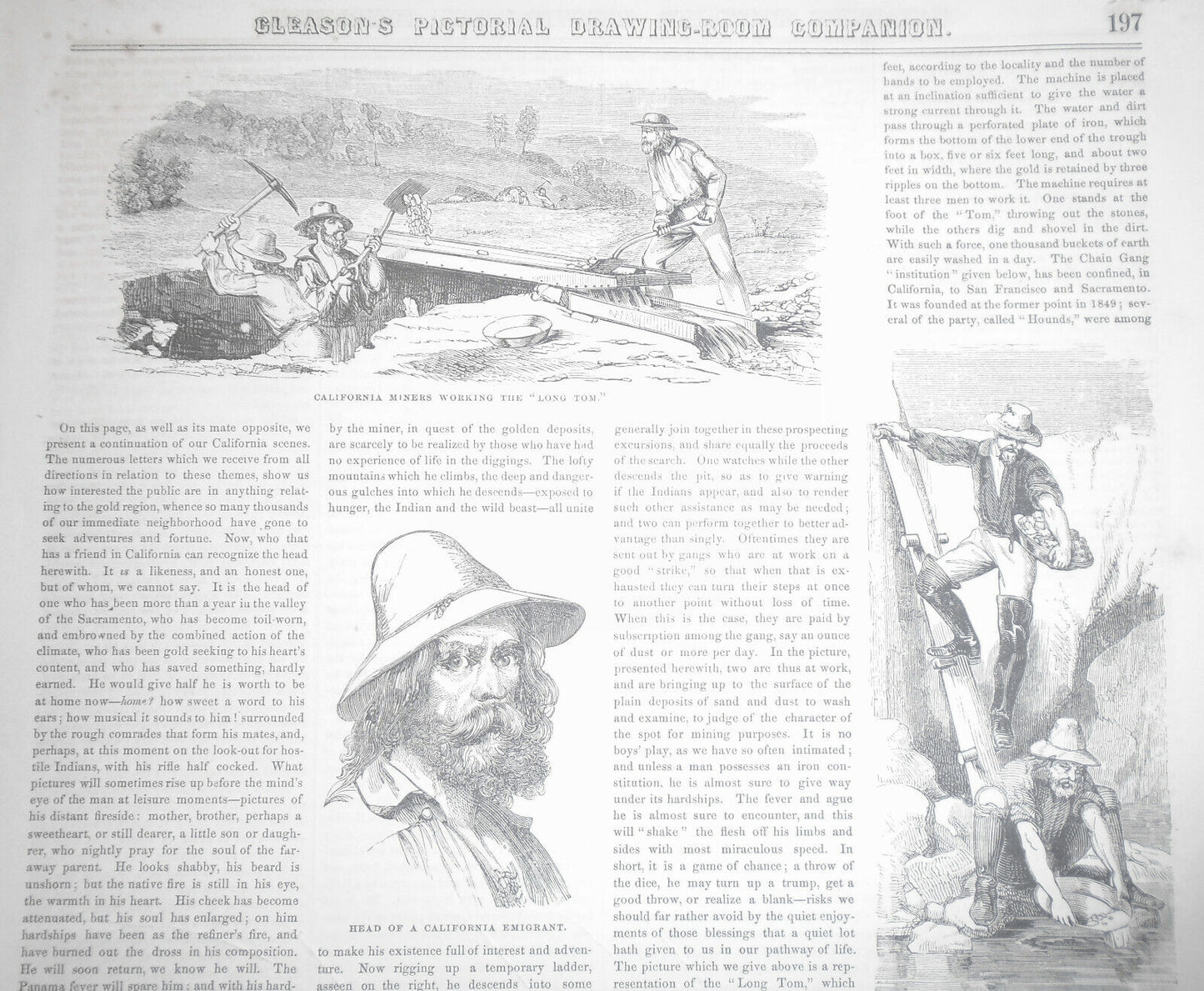 California Miners - March 1852 - Gleason's Pictorial Original, Story & 4 Prints
