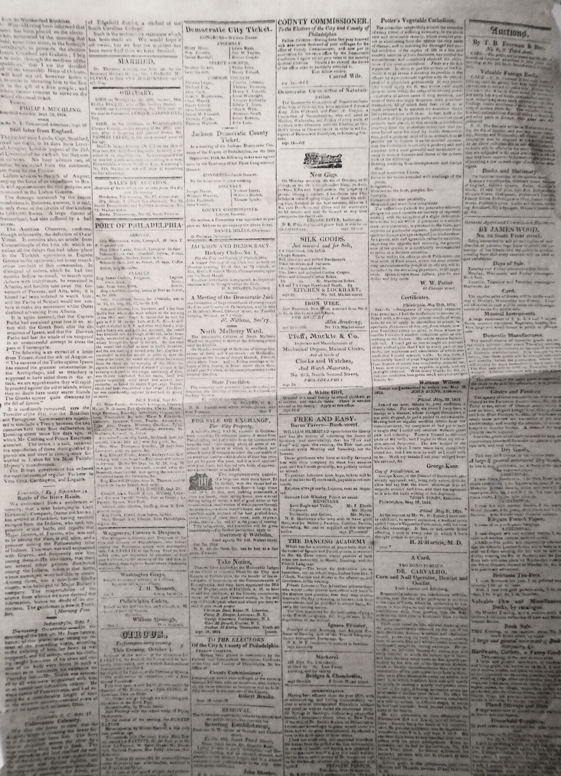 Columbian Observer, October 1, 1824 - Lafayette tribute & answer; Andrew Jackson