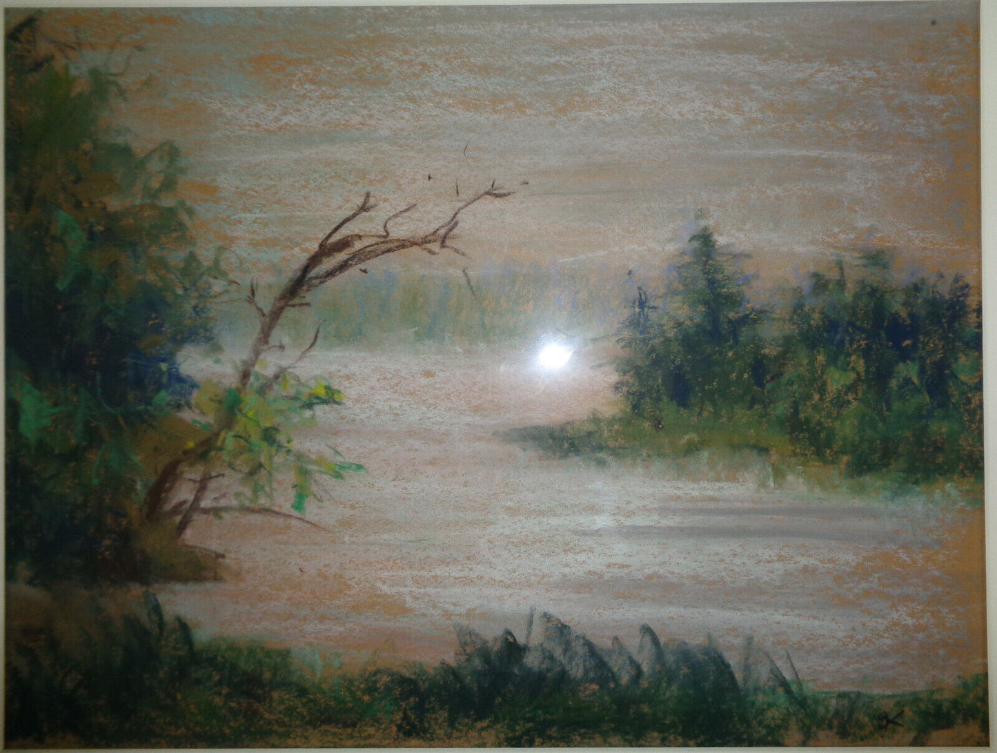 Bo Kass : Landscape with trees - Signed original crayon drawing, framed