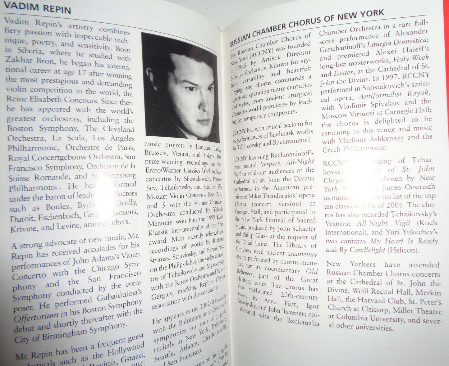 Czech Philharmonic Orchestra Playbill Carnegie Hall 2003 Ashkenazy, Yevtushenko