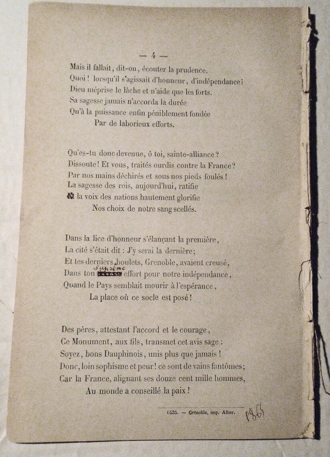 Le Genie des Alpes & 1815 Ode aux Grenoblois, par M. Charbonnel-Salle. 1860