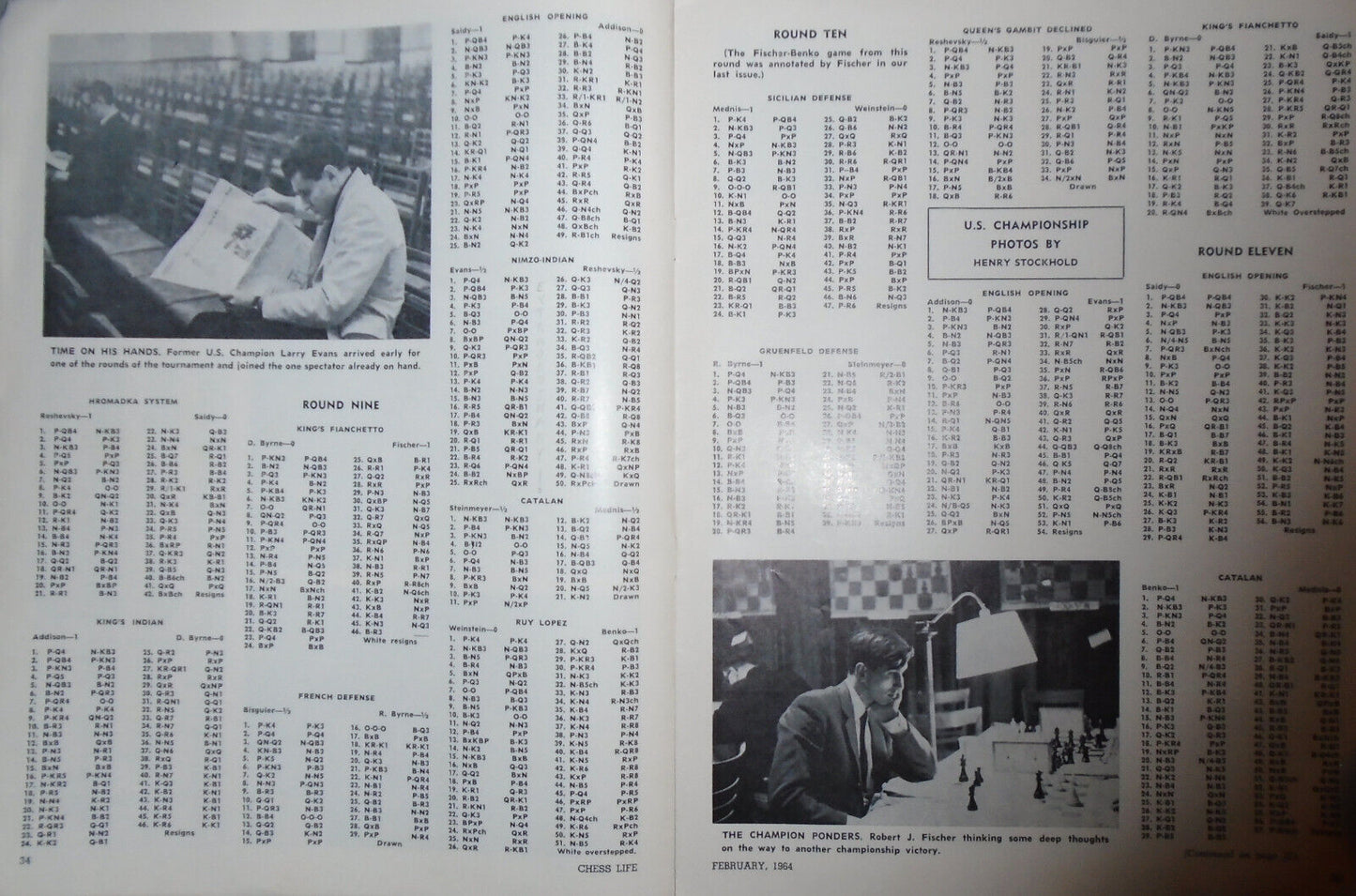 Chess Life, Feb 1964 : Bobby Fischer photos and analysis; computer chess, etc.