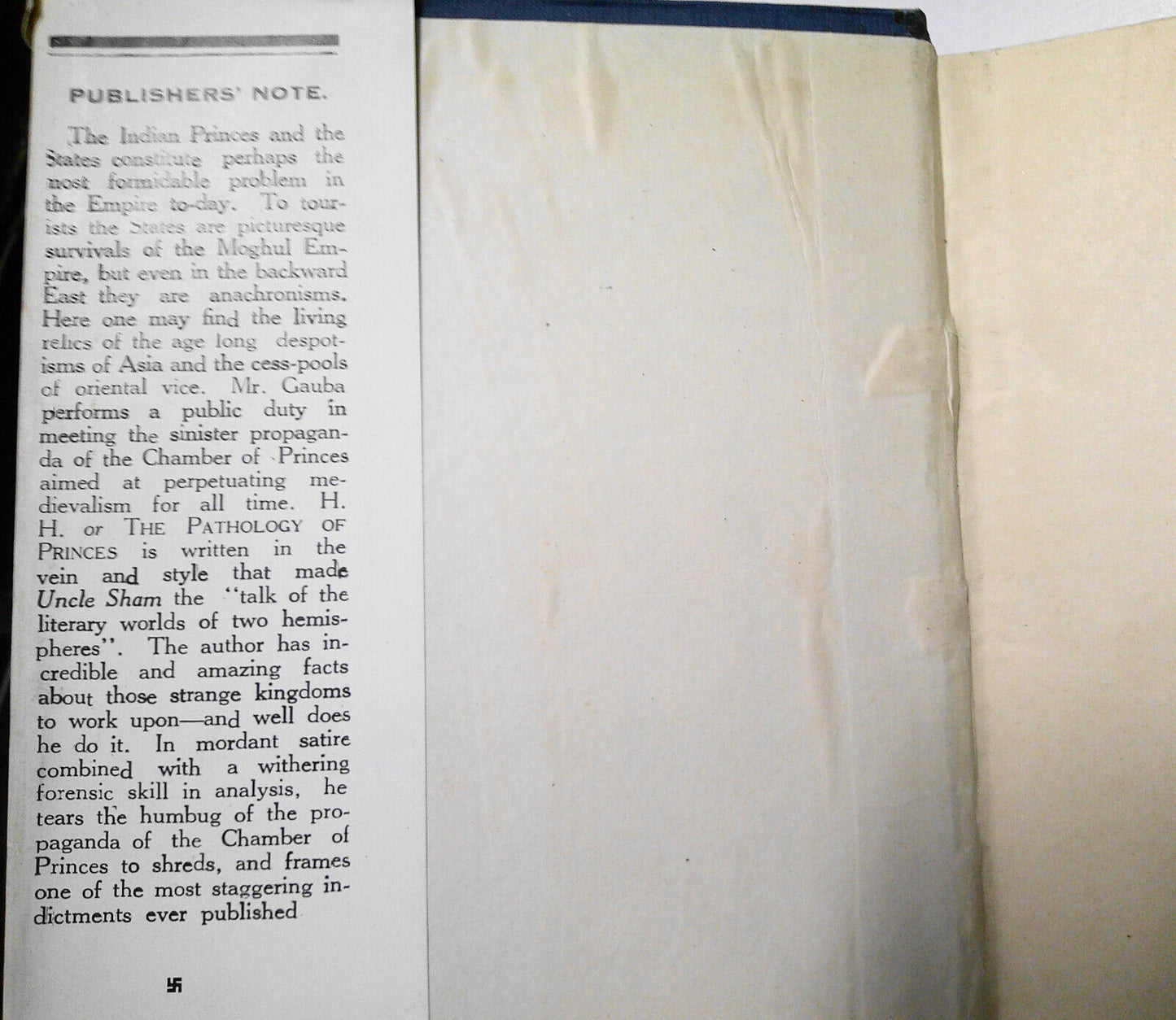 H. H. or the Pathology of Princes, by Kanhayalal Gauba. 1st Edition 1930 HC/DJ