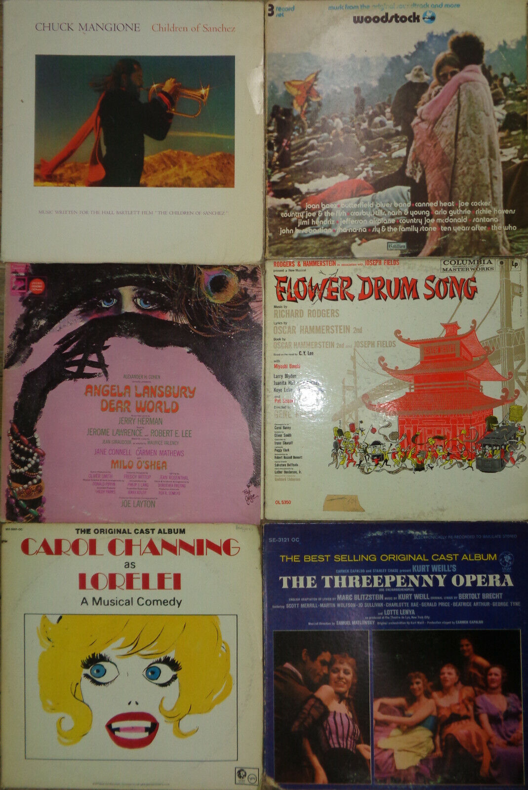 Six soundtrack LPs lot - Woodstock (3xLP, 1970), Chidren of Sanchez (2xLP) + 4
