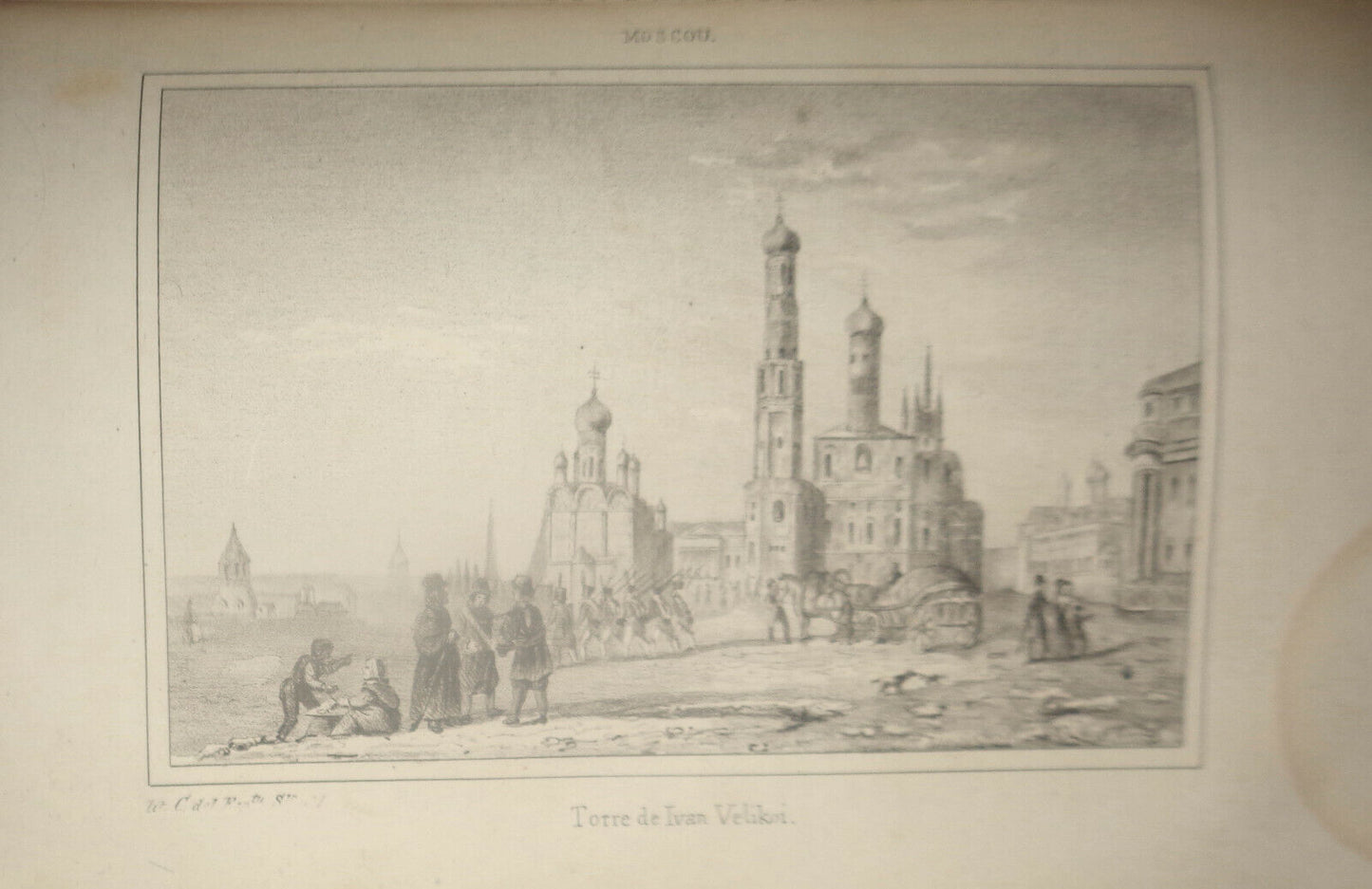 1840 Moscow : Torre de Ivan Velikoi - original engraving. M. Chopin : Rusia.