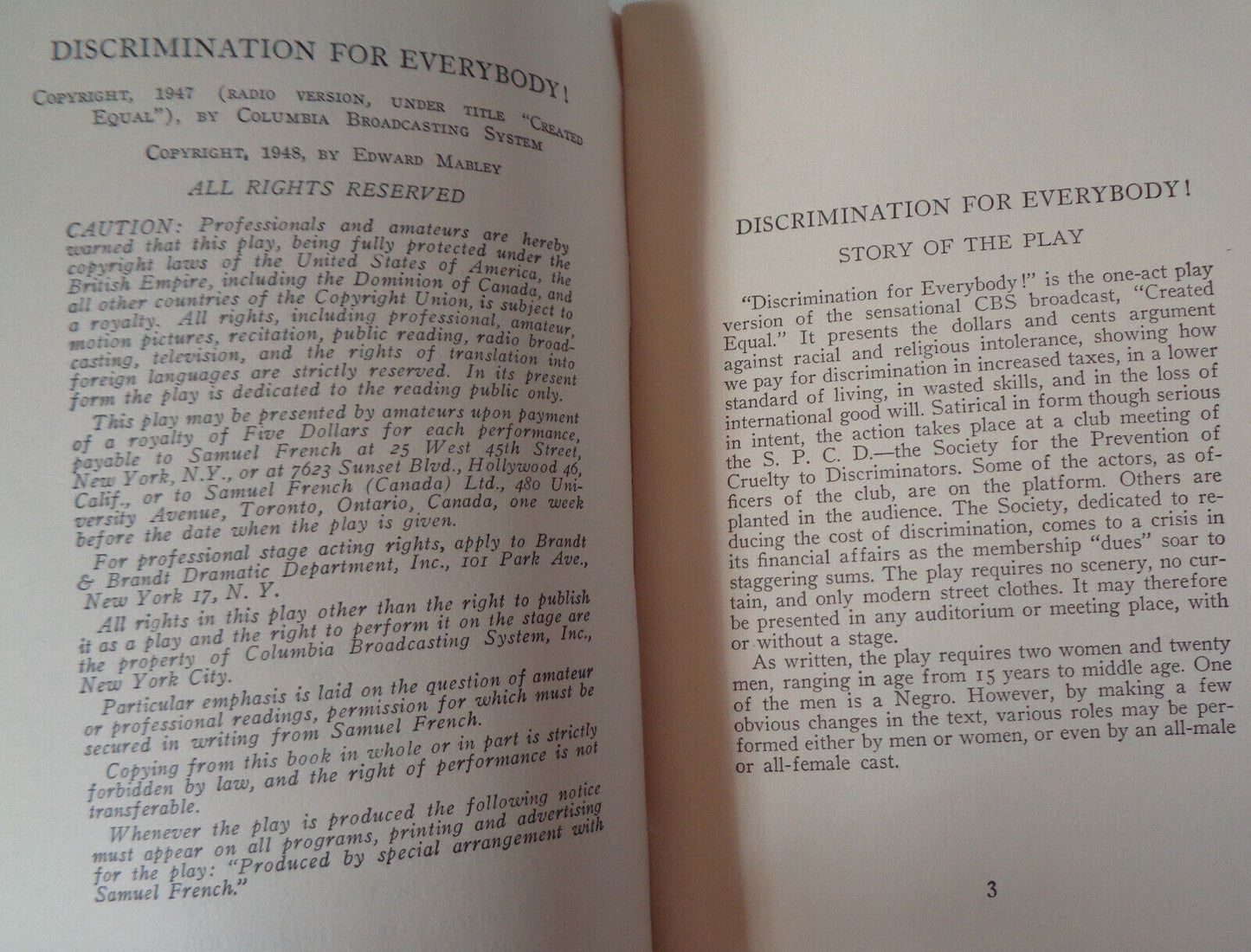 Discrimination for everybody! from radio script Created Equal.By Edward Mabley