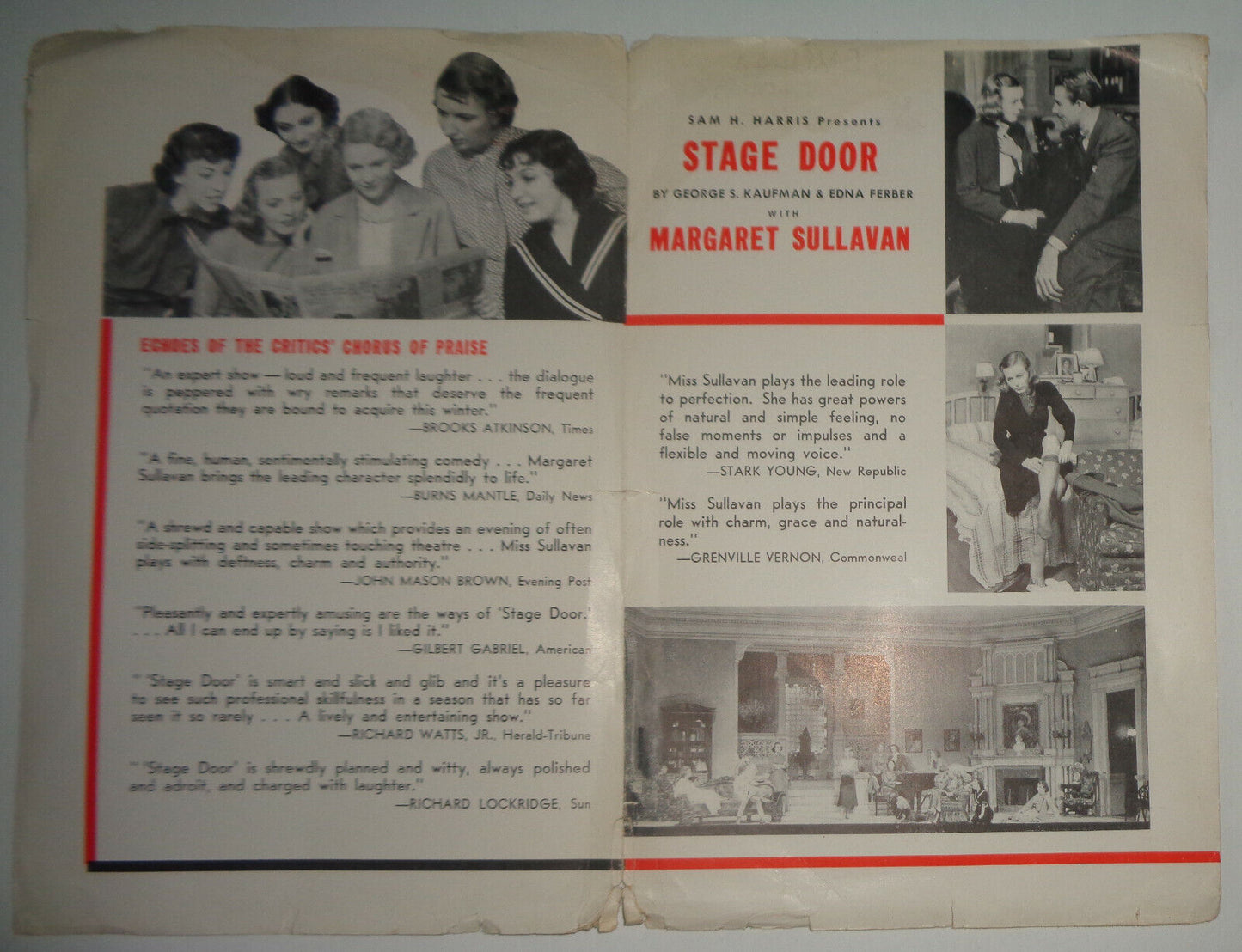 STAGE DOOR, with Margaret Sullavan - Souvenir Program, 1936. Music Box Theatre