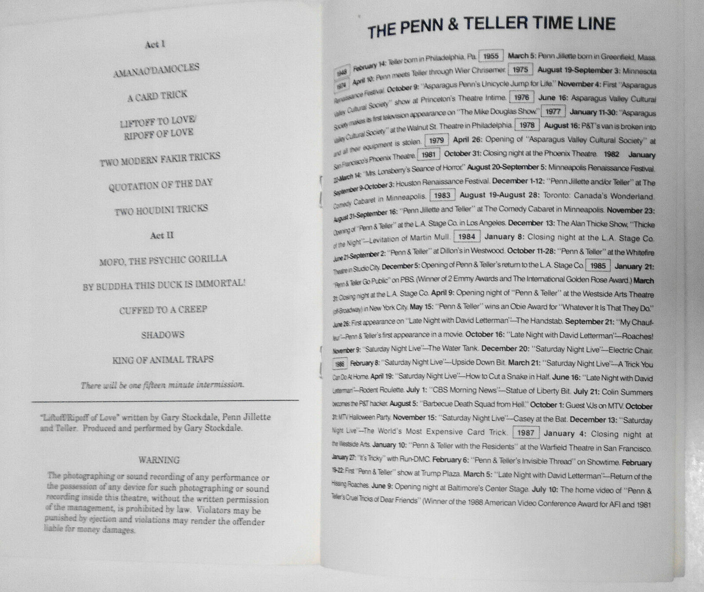 Penn & Teller: The Refrigerator Tour - Programme - 1990