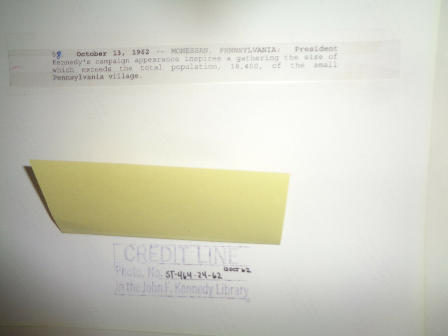 1962 President Kennedy Photo: Monessen PA: Crowd larger than village population