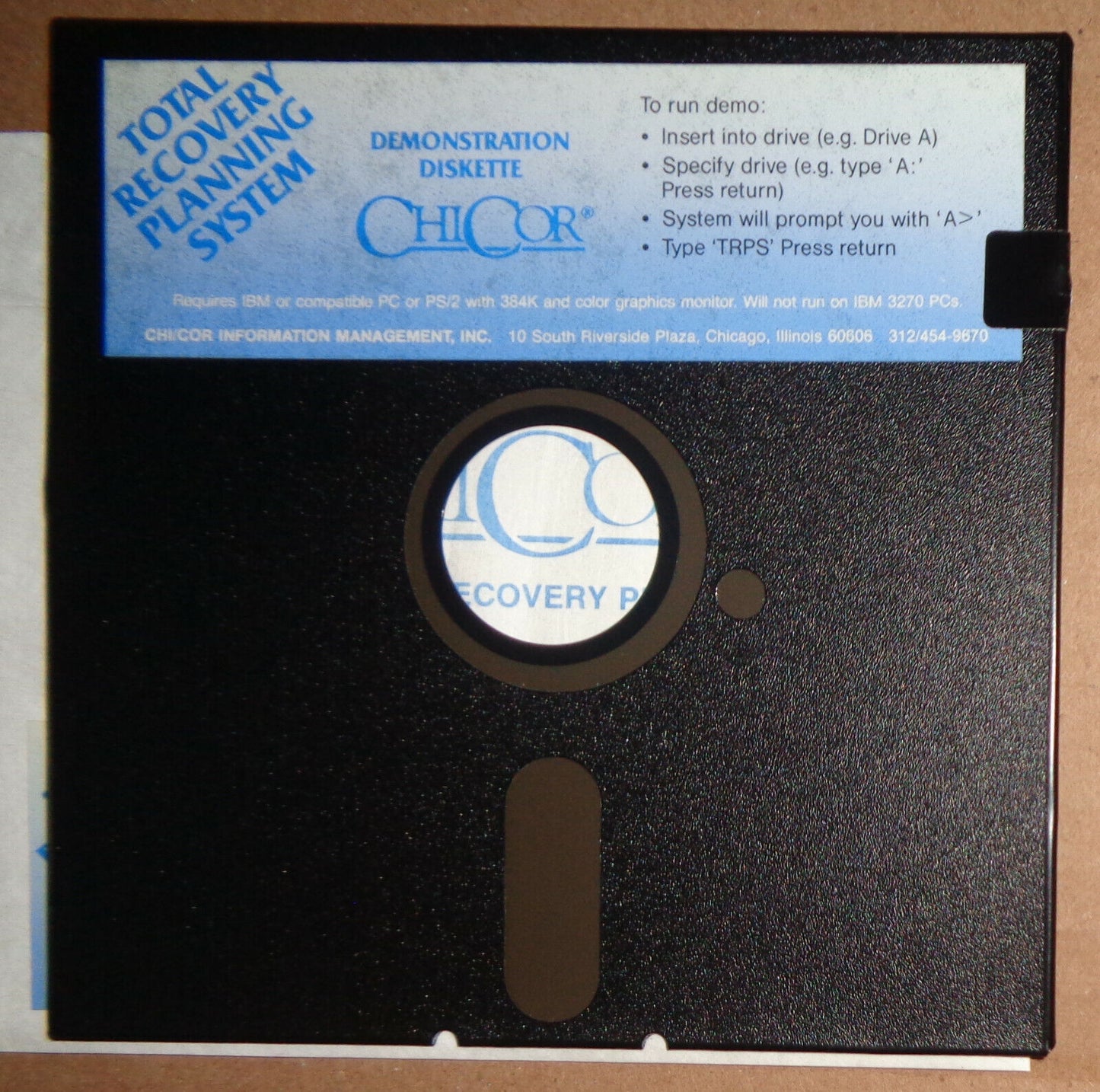 ChiCor Total Recovery Planning System - Demonstration Diskette 1989 for IBM PC