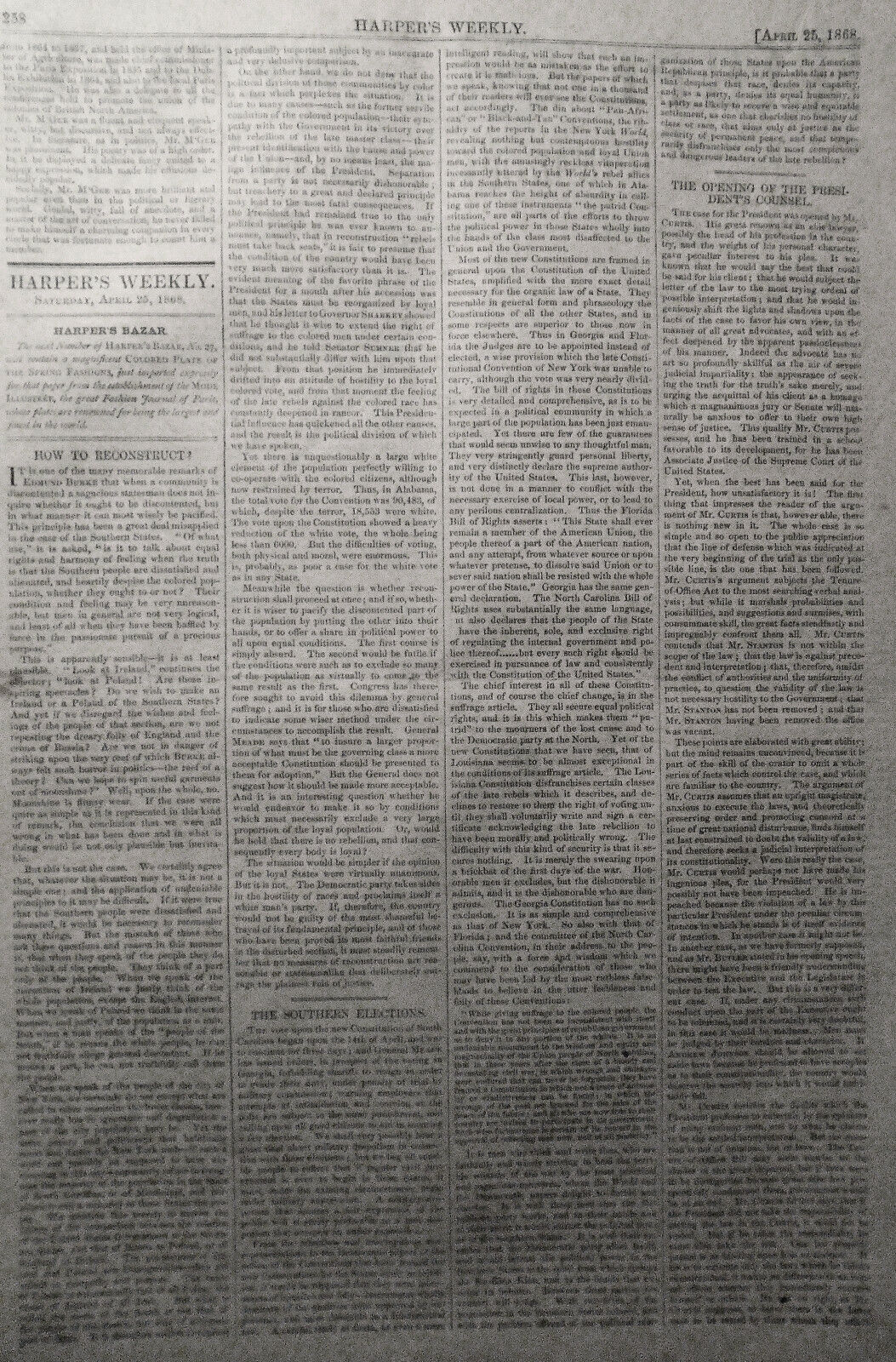 Harper's Weekly - Complete Issue, April 25, 1868 Tigress In Central Park, etc