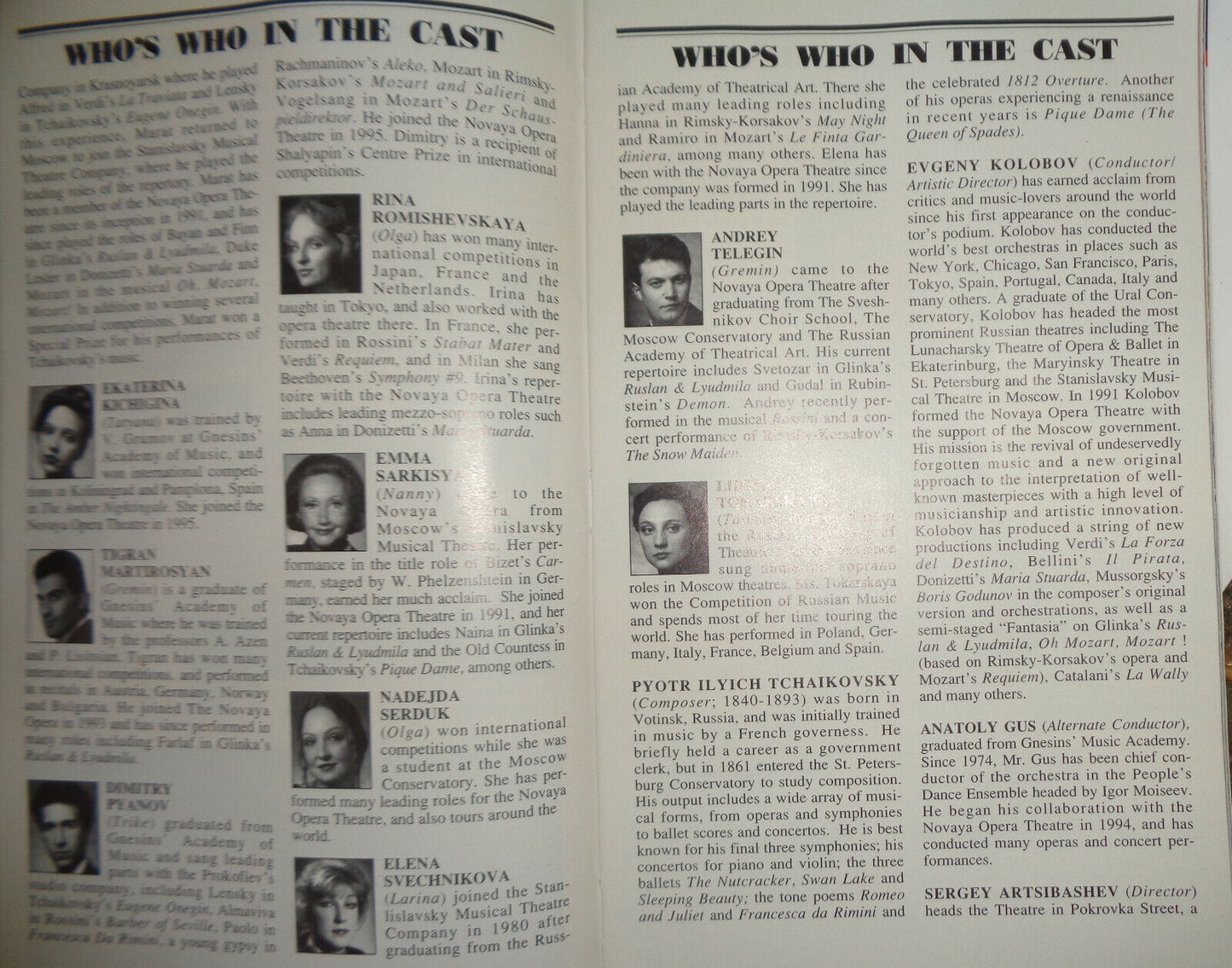 EUGENE ONEGIN - PLAYBILL - OPENING NIGHT: NOVEMBER 19, 1997 Martin Beck Theatre