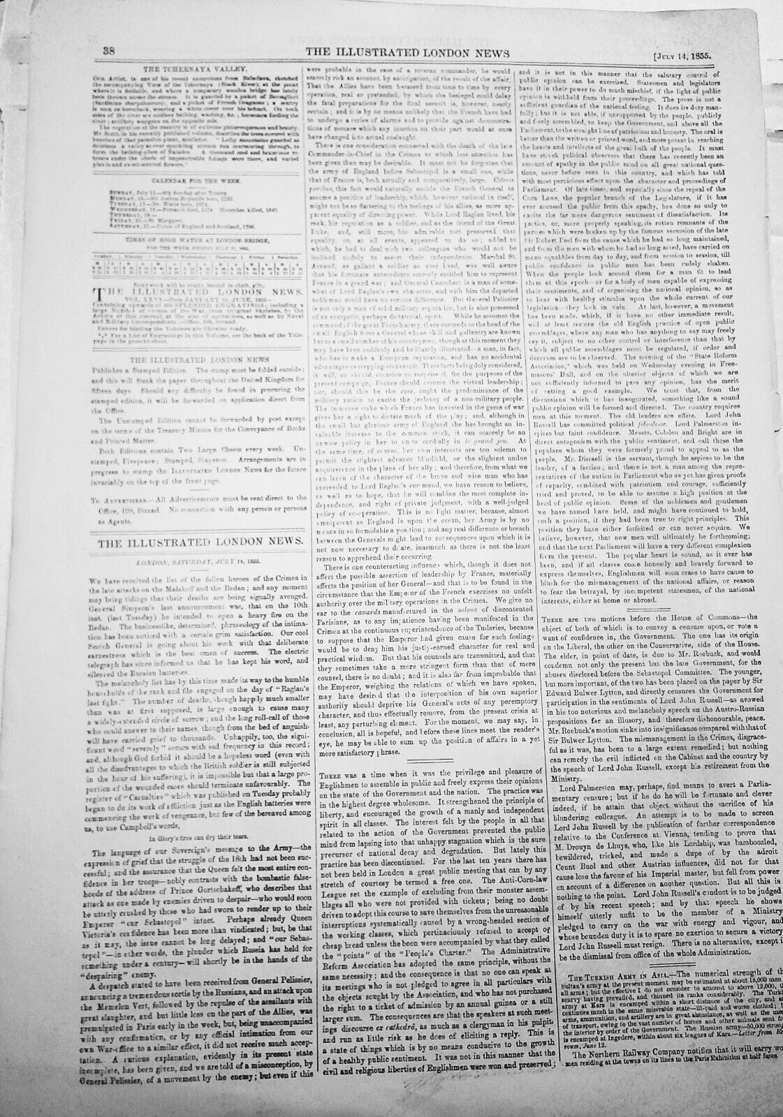 The Tchernaya, in the Crimea - Illustrated London News, July 14, 1855