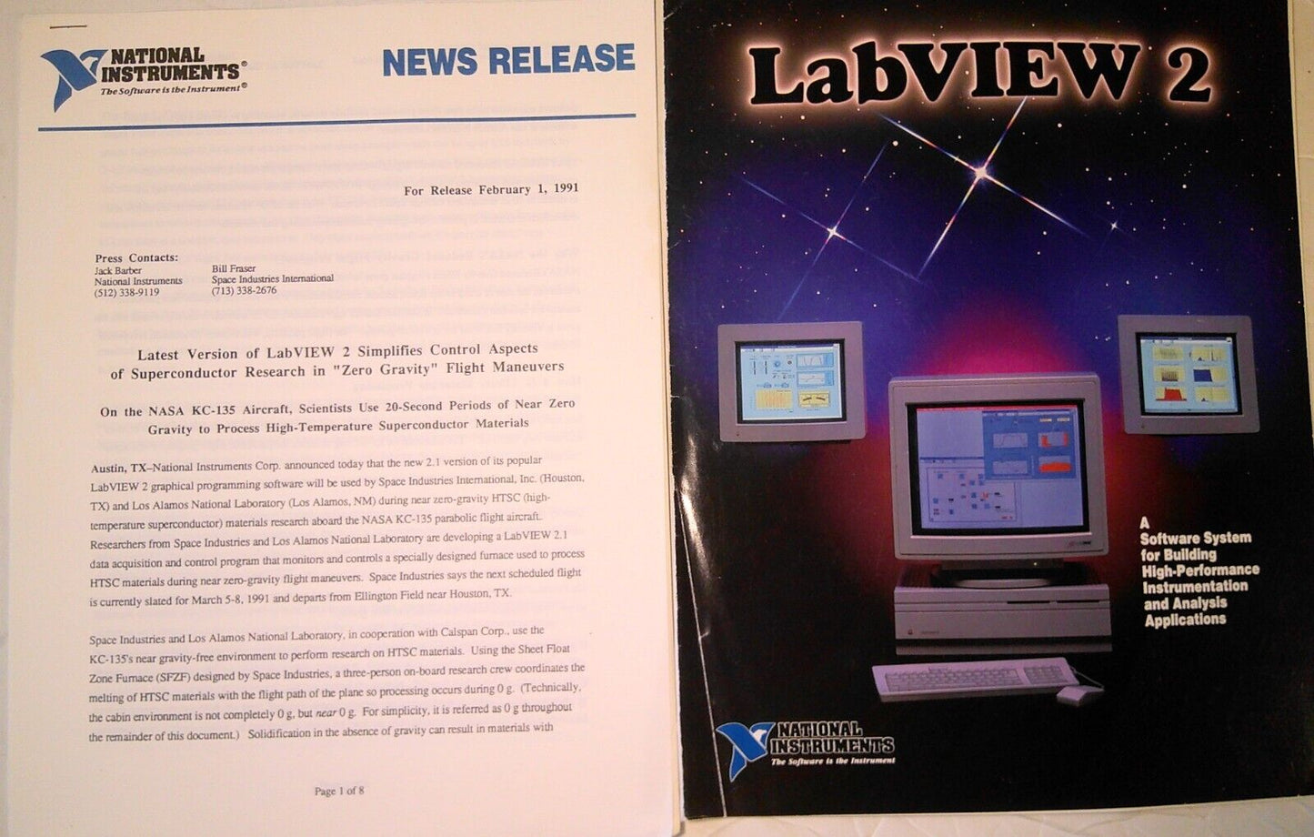 National Instruments LabVIEW 2 in NASA Zero Gravity Superconductor Research 1991