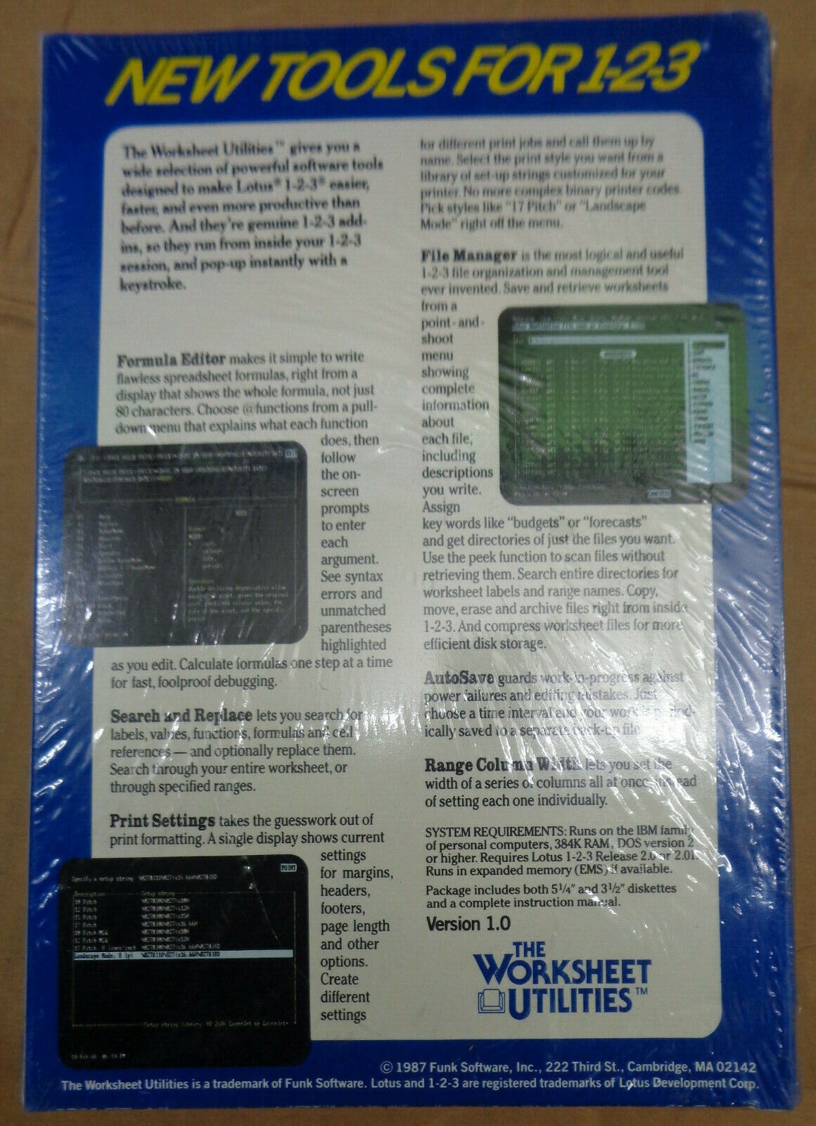 The Worksheet Utilities by Funk Software - 1987 - BRAND NEW, SEALED. 3.5 & 5 1/4
