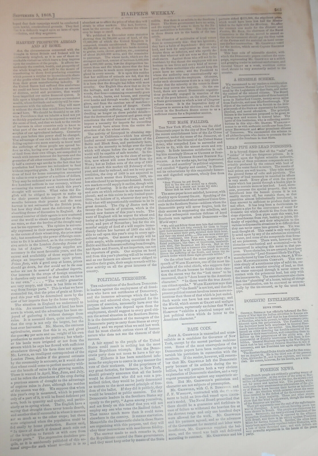 Collecting The Customs - Operations Of Customs Inspectors. 1868 Harper's Weekly