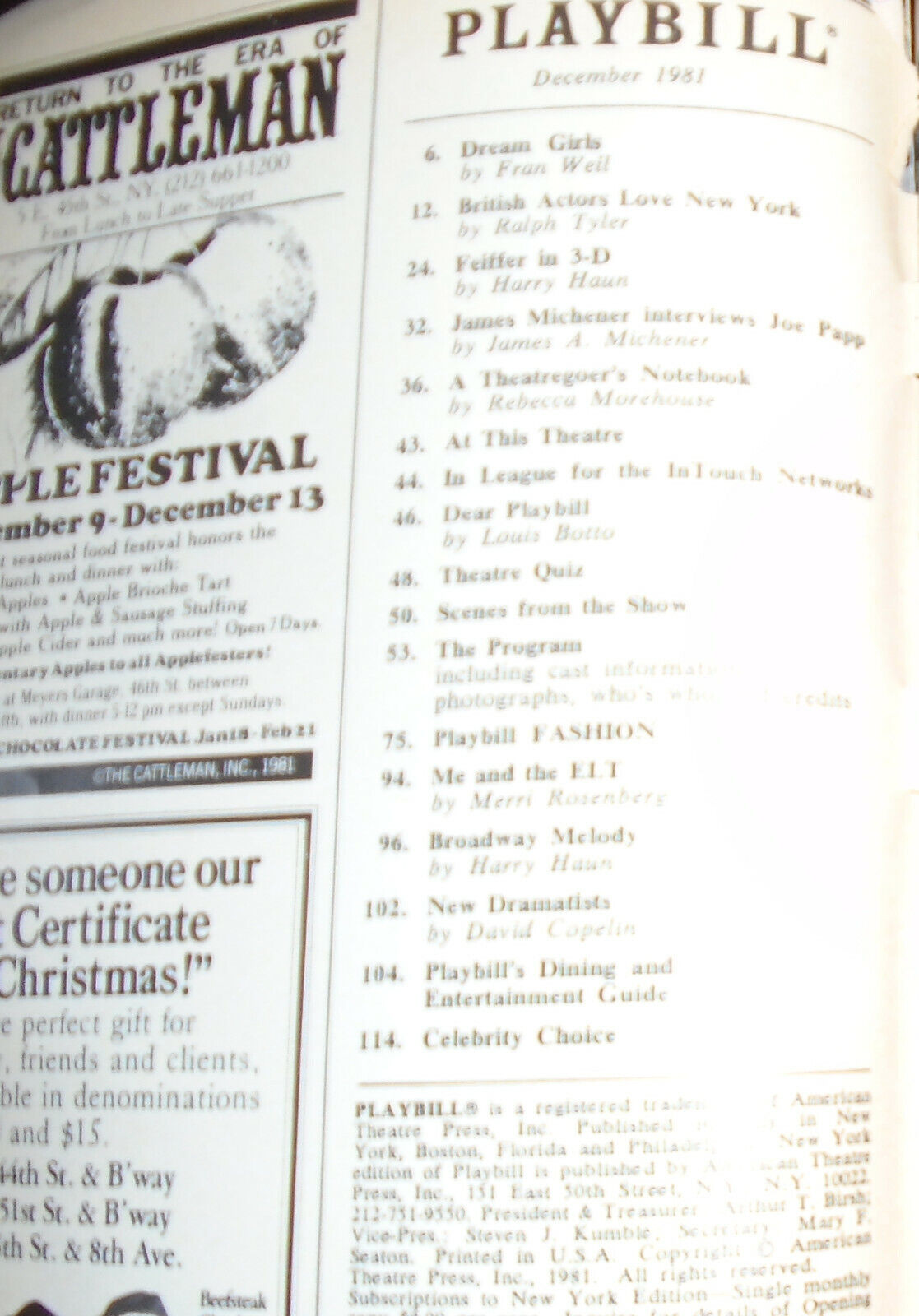 2 Raquel Welch in Woman of the Year Playbills; Dec '81, Sept '82; 3 ticket stubs