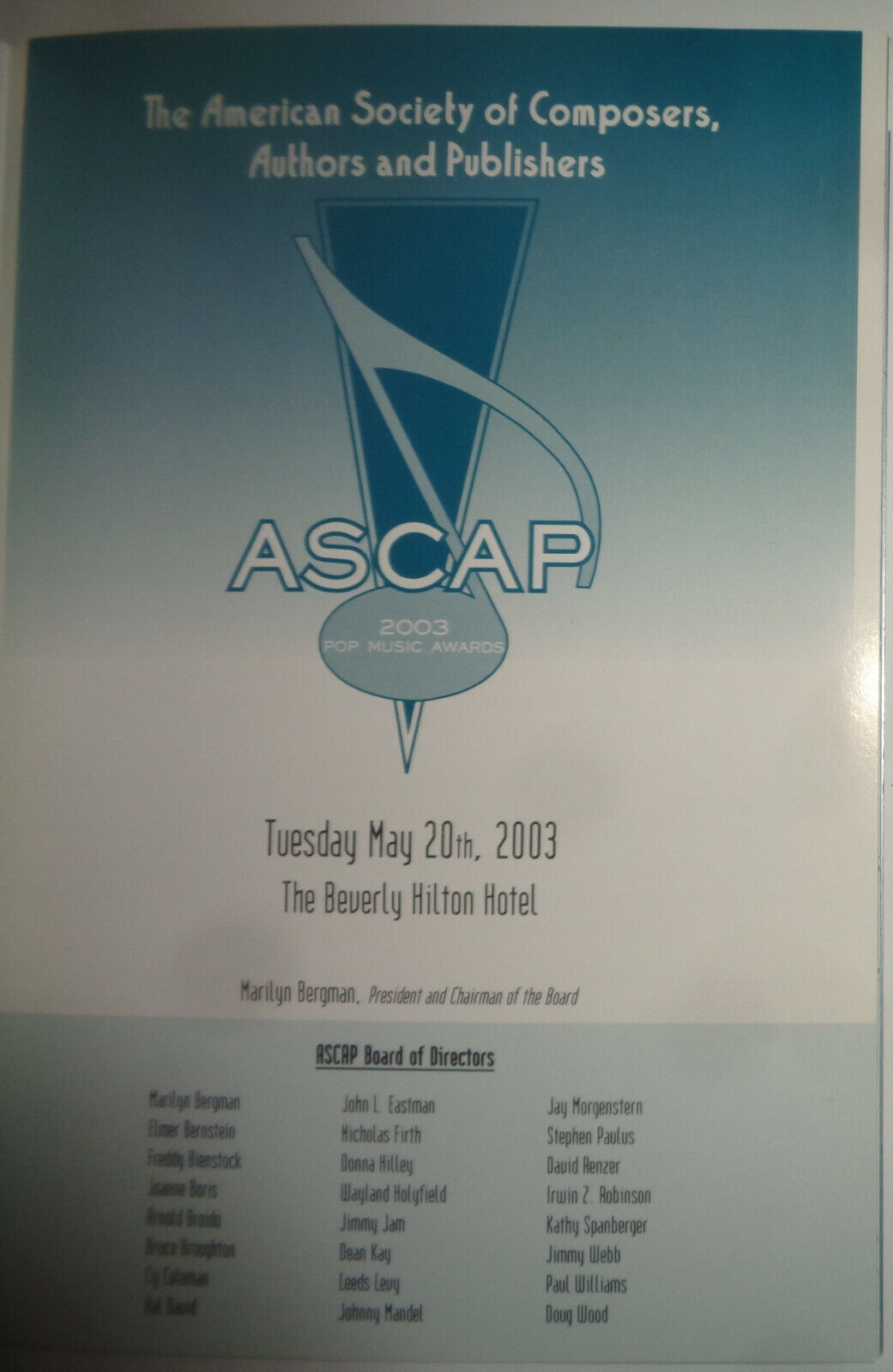 ASCAP Pop Music Awards 2003 Souvenir Program - Nelly, Seven, Elvis Costello .