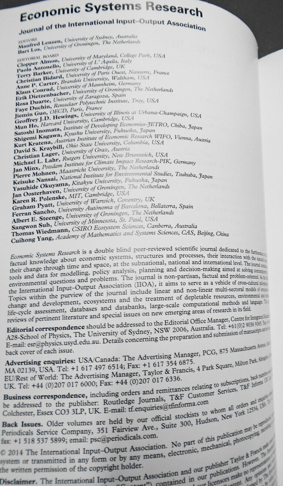 Economic Systems Research, March 2014 - Disaster Impact & Input-Output Analysis