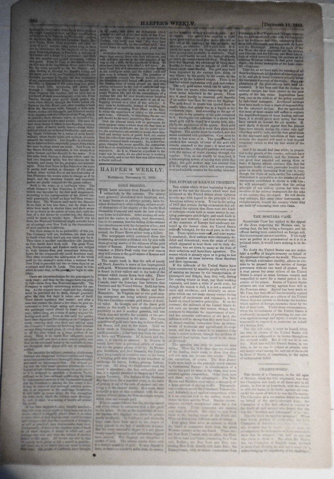 Overland Mail Starting From San Francisco For The East -- Harper's Weekly, 1858