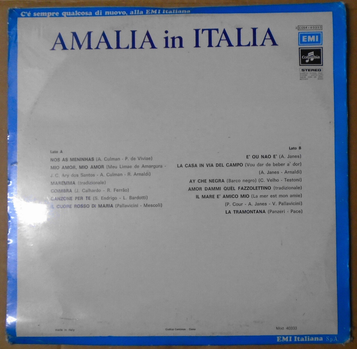 Amalia In Italia LP - ***SEALED*** 1974 EMI 3C 054 - 40333 Amalia Rodrigues