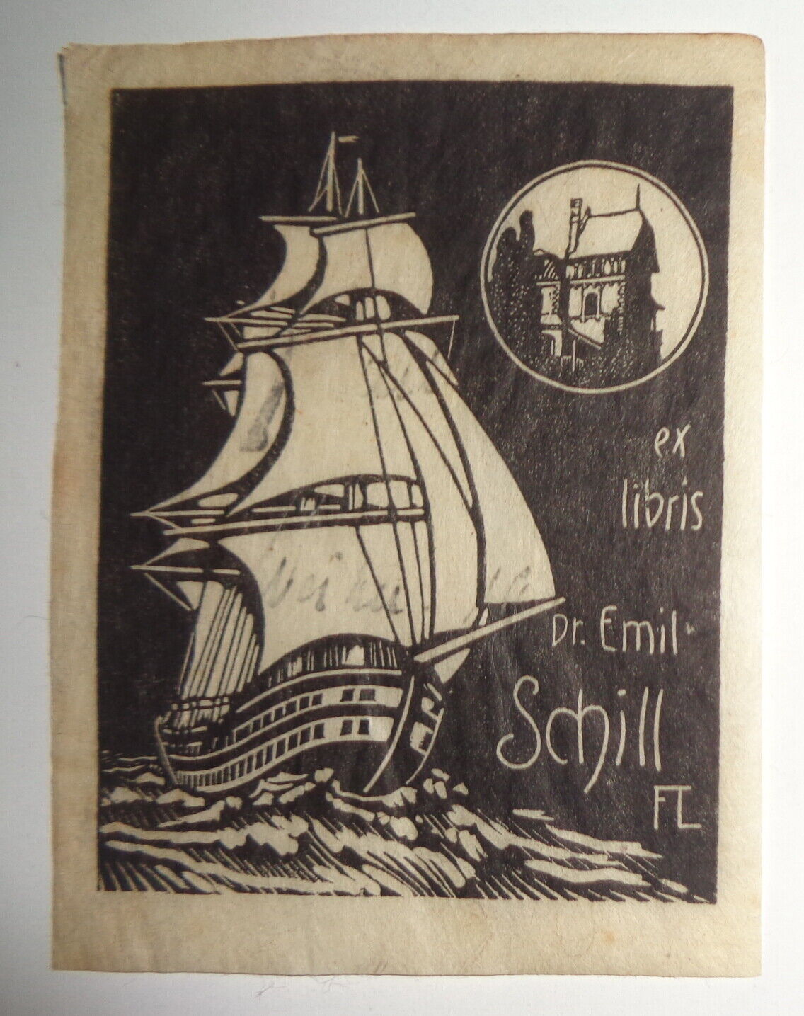 Dr. Emil Schill - Ex Libris Bookplate - Signed FL - early 1900's