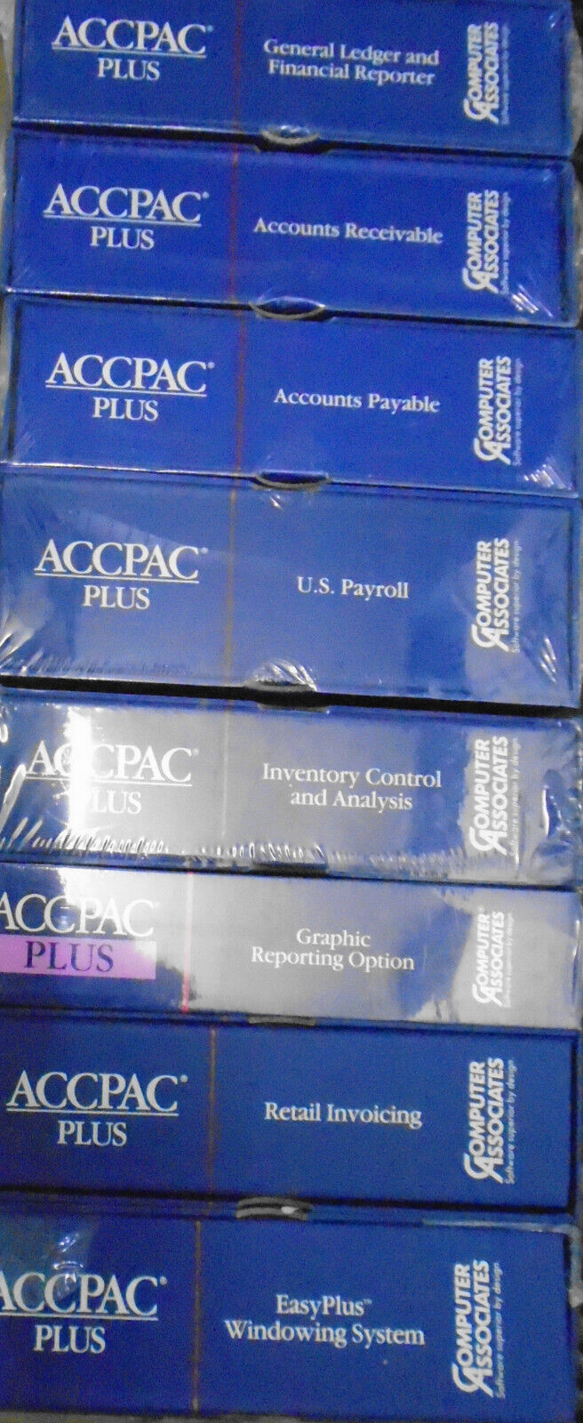 ACCPAC Plus by Computer Associates - GL, AR, AP, Payroll, Graphics... 1988 NEW