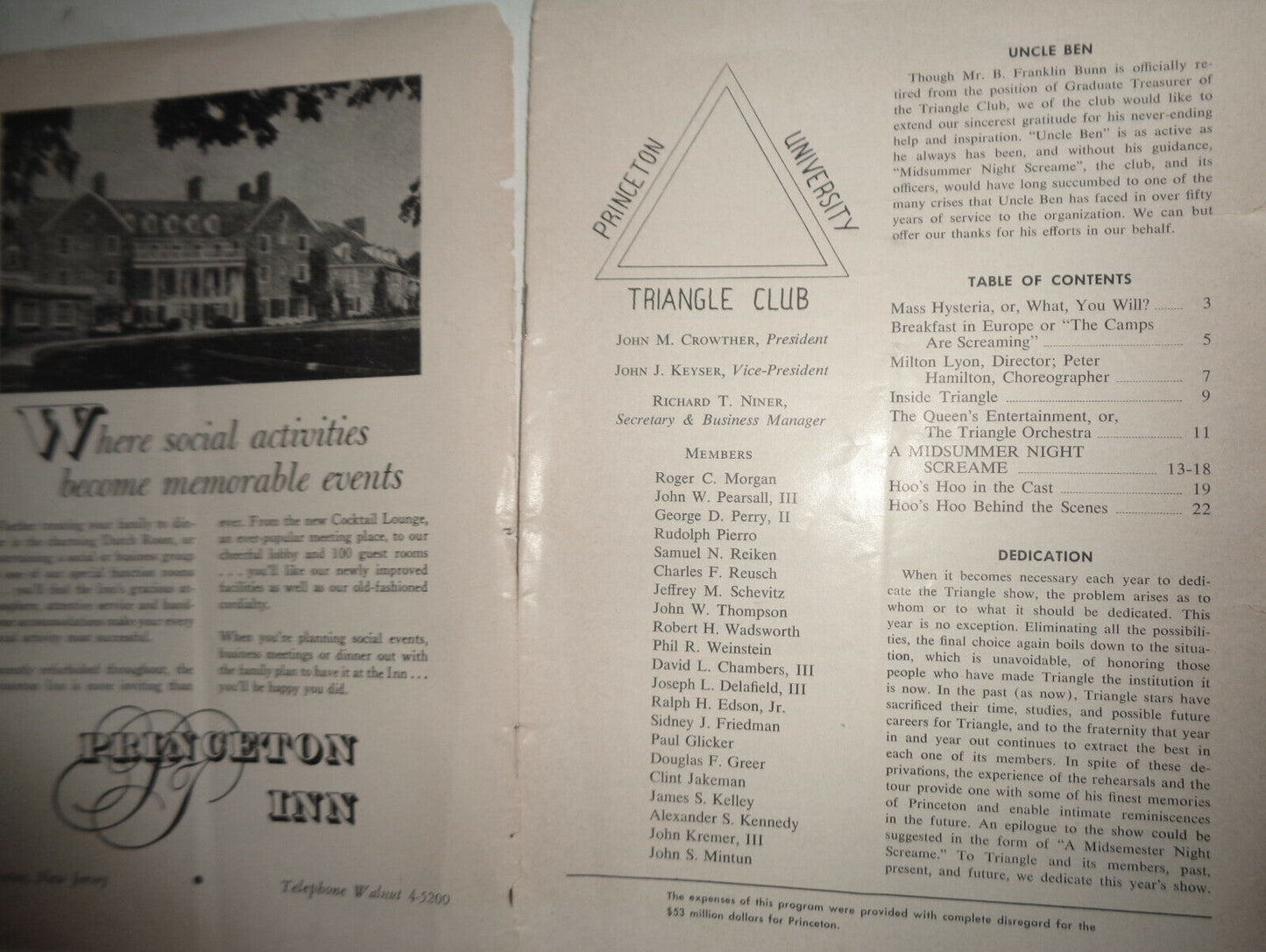 A MIDSUMMER NIGHT SCREAME - PROGRAM - TRIANGLE CLUB OF PRINCETON UNIVERSITY 1960