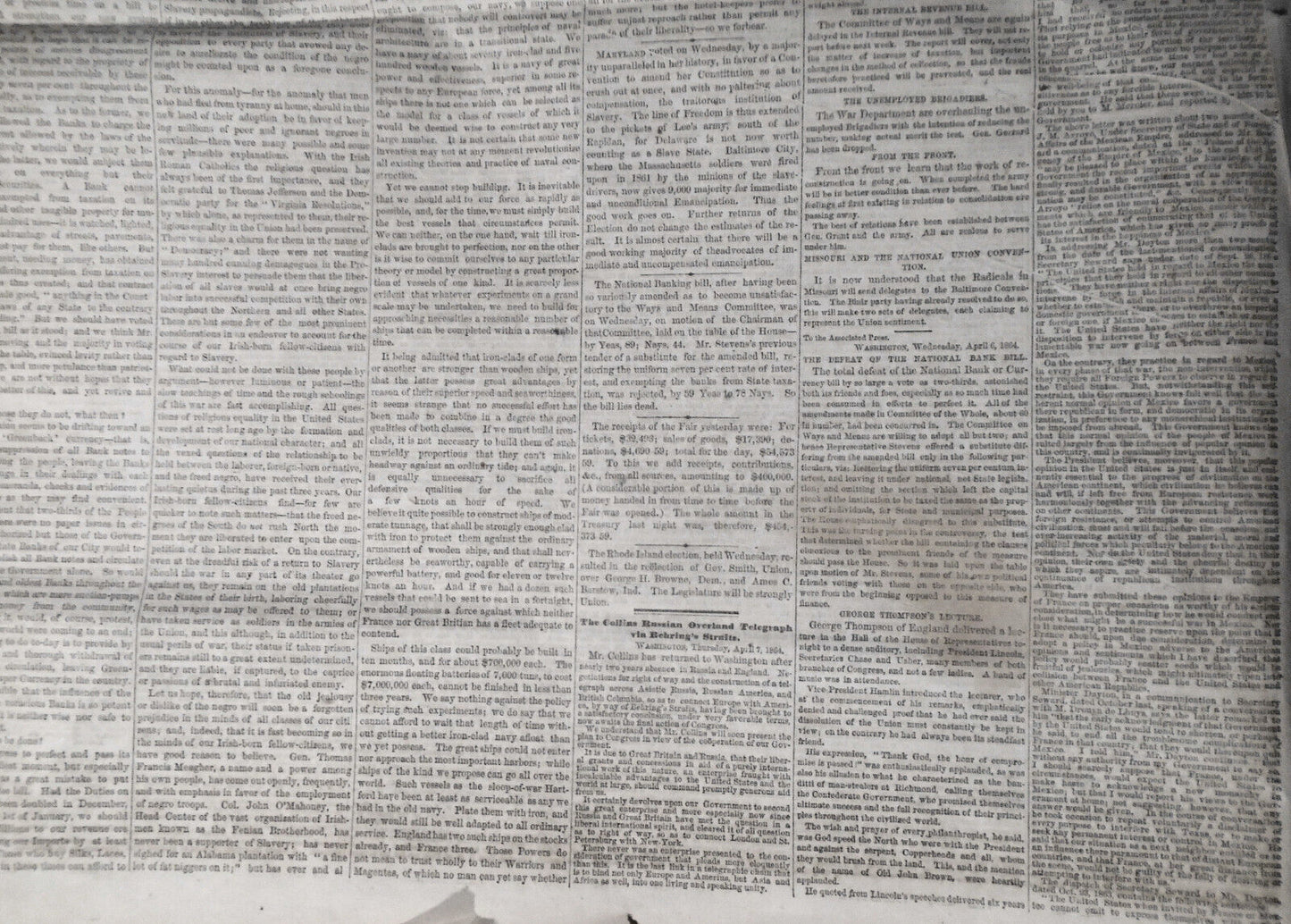 NEW YORK TRIBUNE, April 8, 1864 - Civil War; Irish on Slavery; Metropolitan Fair