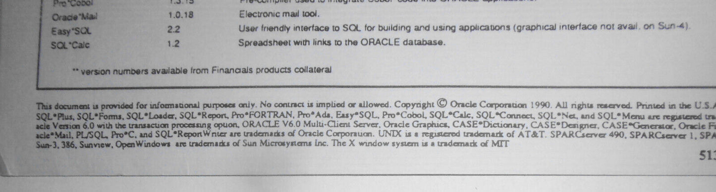 Oracle for UNIX on SUN workstations & servers : original promo flyer, 1990.