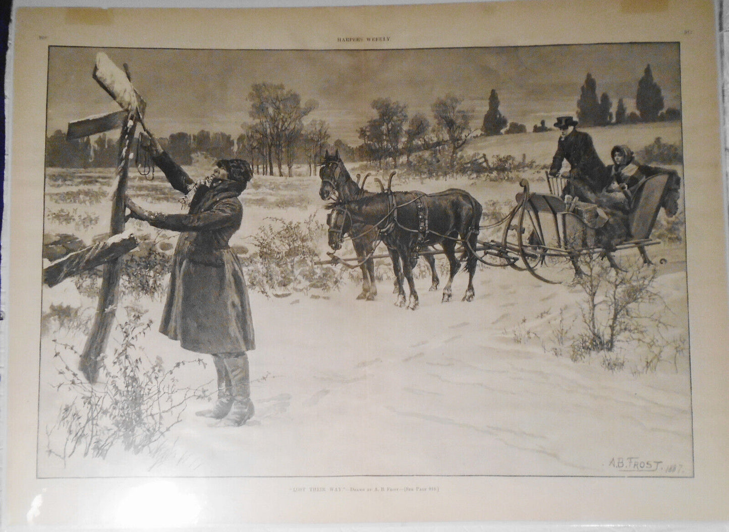 "Lost Their Way" by A. B. Frost - Harper's Weekly, 1887. Original. 23X17 inches
