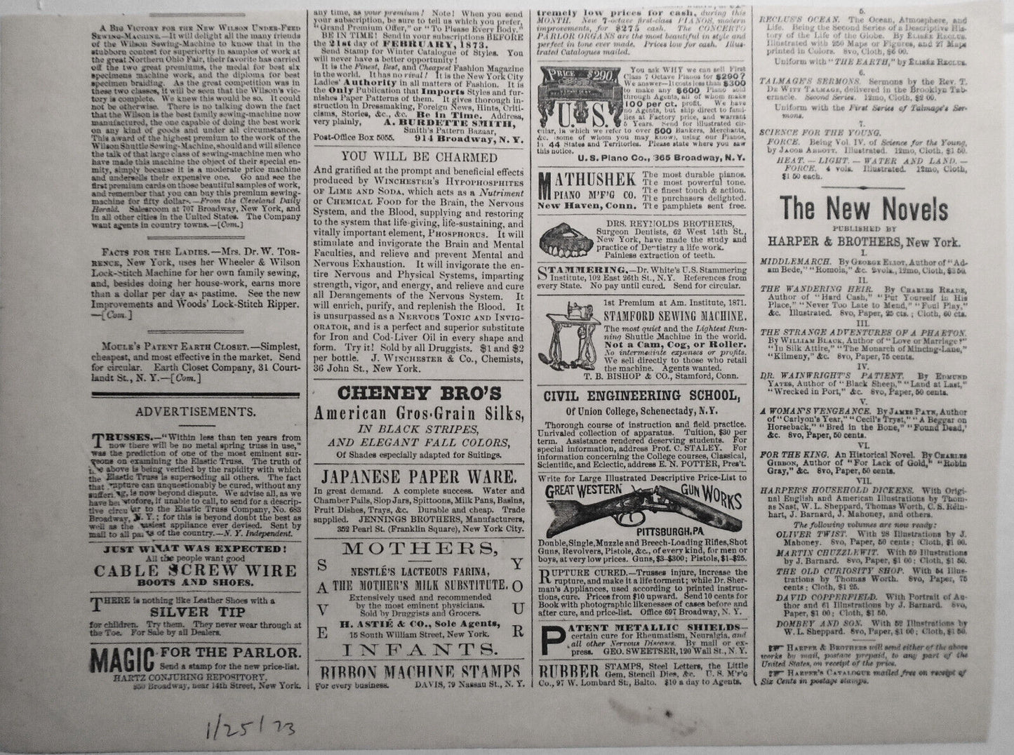 Snow In The City - No Cars Running - Harper's Weekly, January 25, 1873