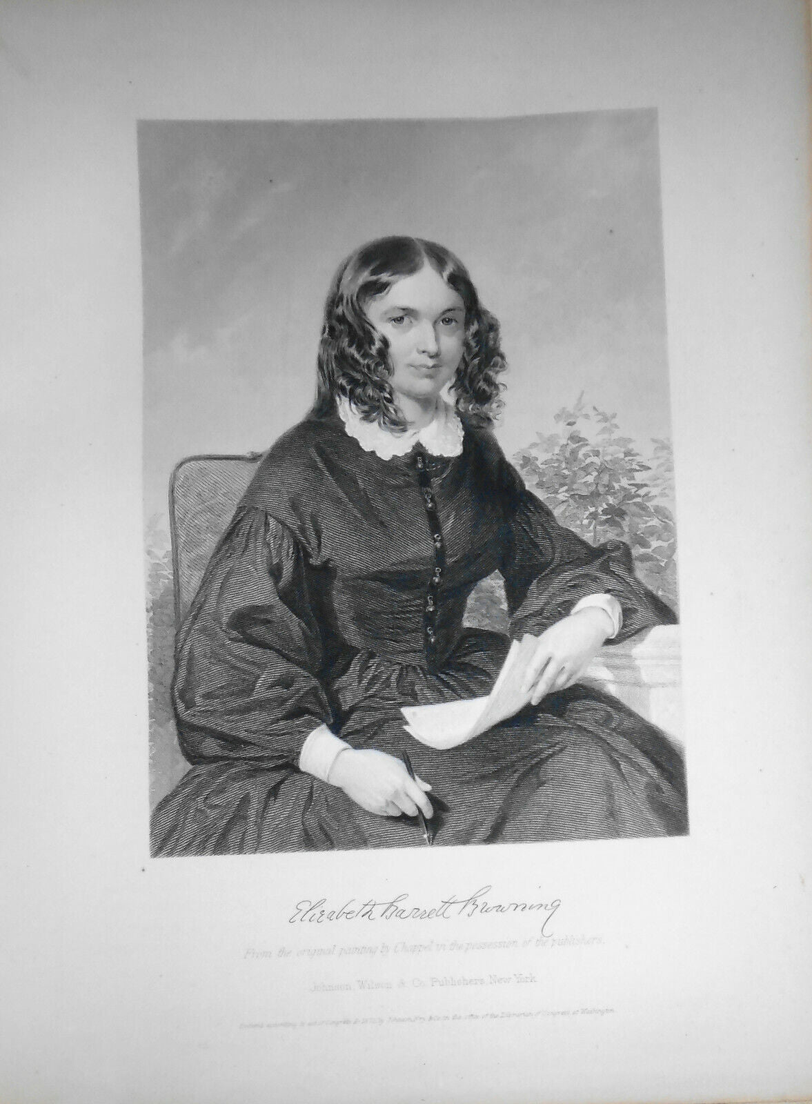 Elizabeth Barrett Browning -- 1873 engraving - Duyckinck Portrait Gallery