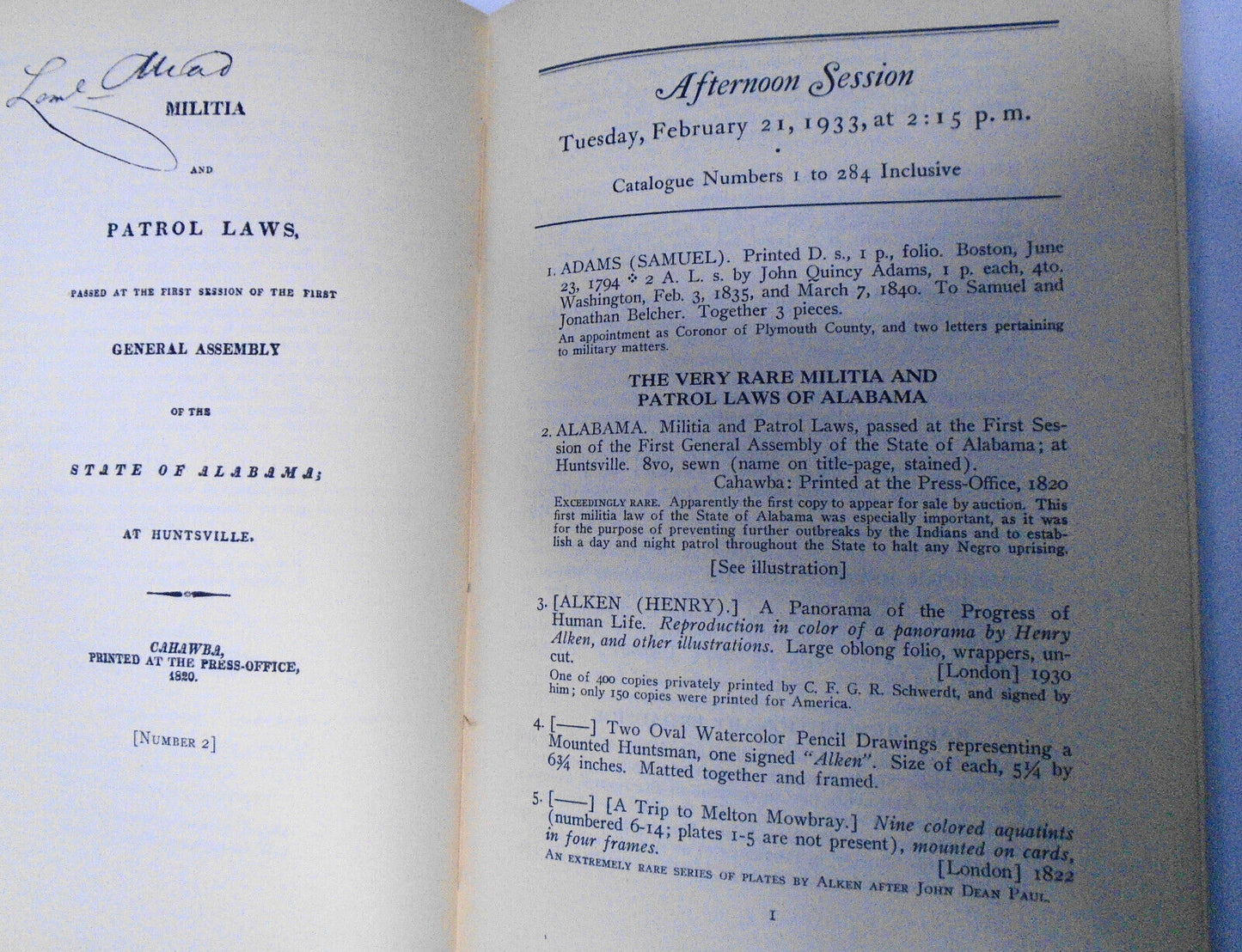 Sporting Books From The Library Of Owen Culbertson. 1933 Anderson Galleries