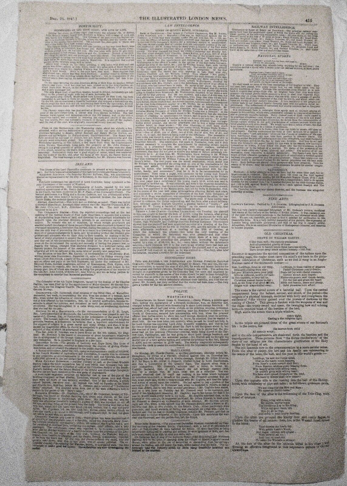 1847 Old Christmas, drawn by William Harvey. Original print.