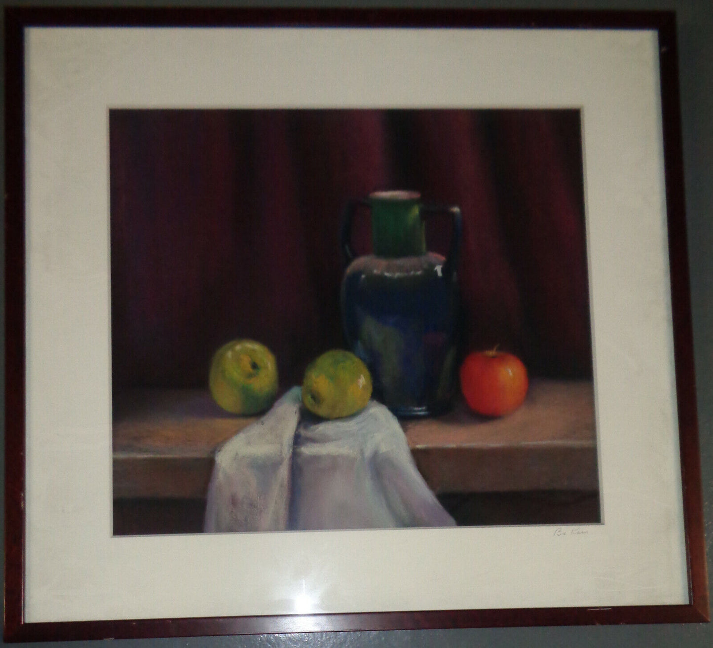 Bo Kass : Fruit and Pitcher Pastel - Signed original drawing, framed