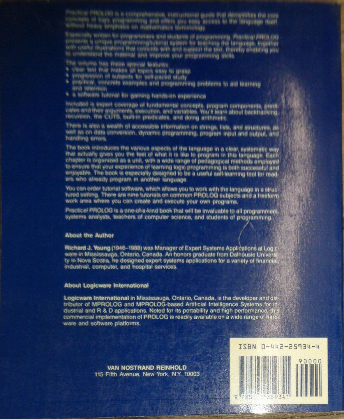 Practical PROLOG, by Richard J Young. 1989 First edition.