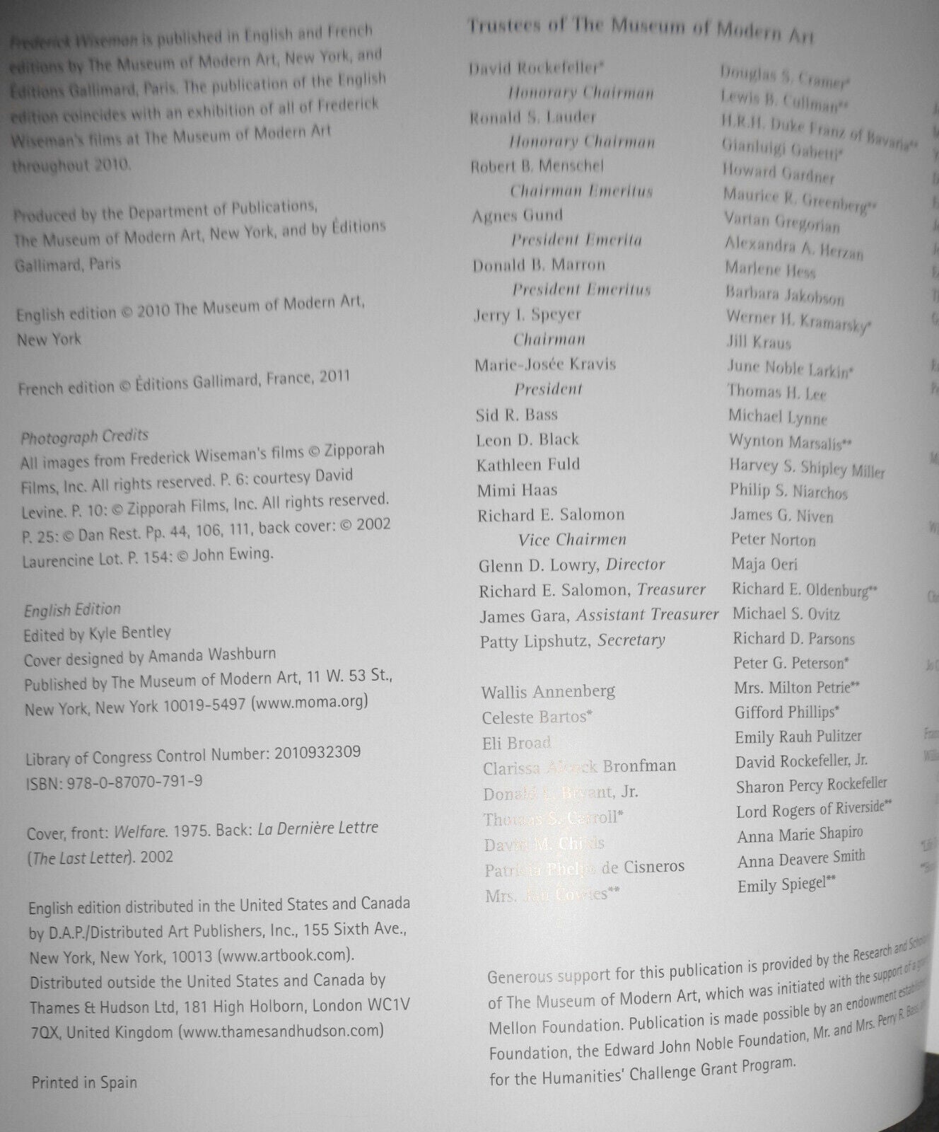 Frederick Wiseman, edited by Joshua Siegel - 2010, Museum of Modern Art