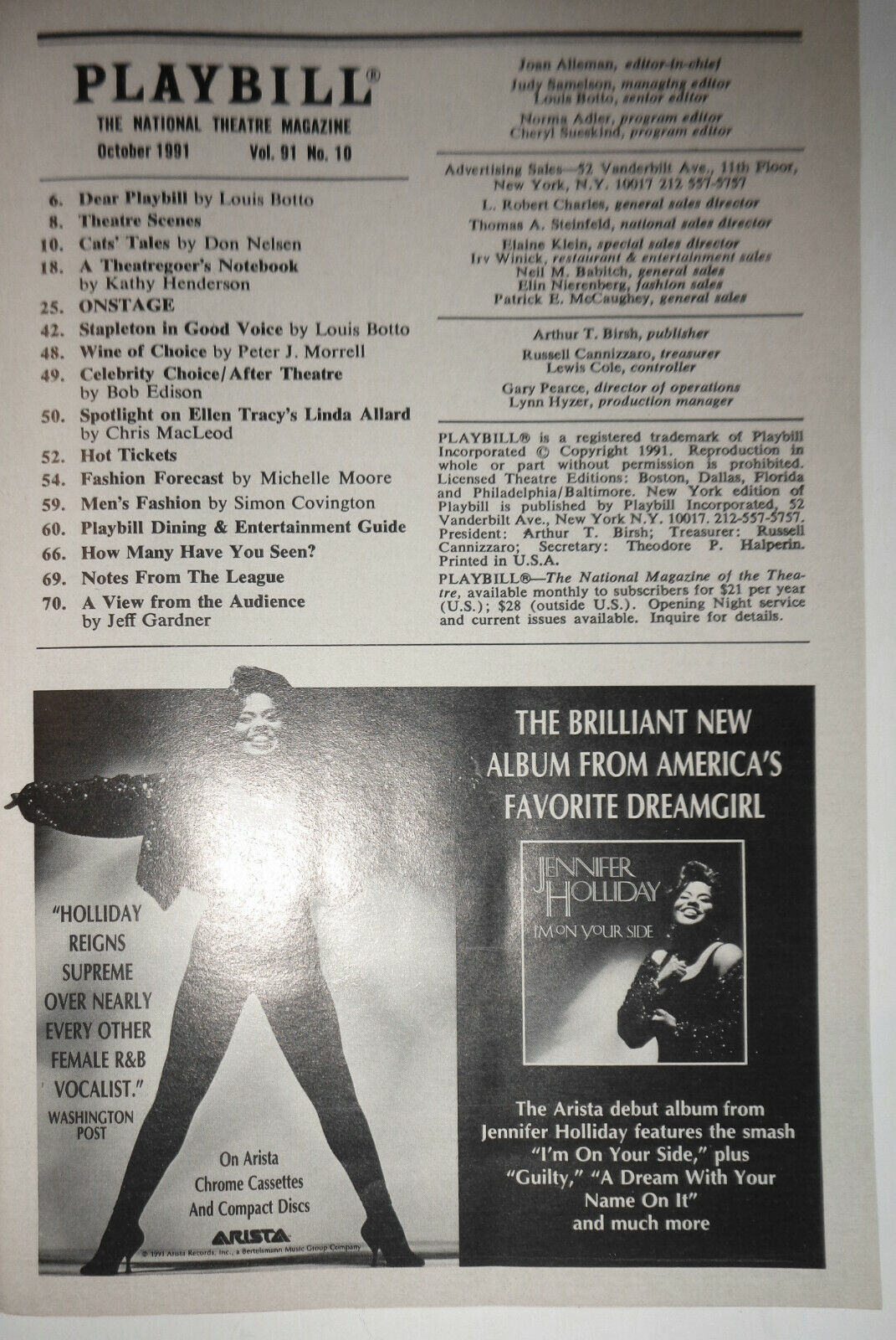 CABARET VERBOTEN - PLAYBILL - OCTOBER 1991 NEW YORK: CSC THEATRE