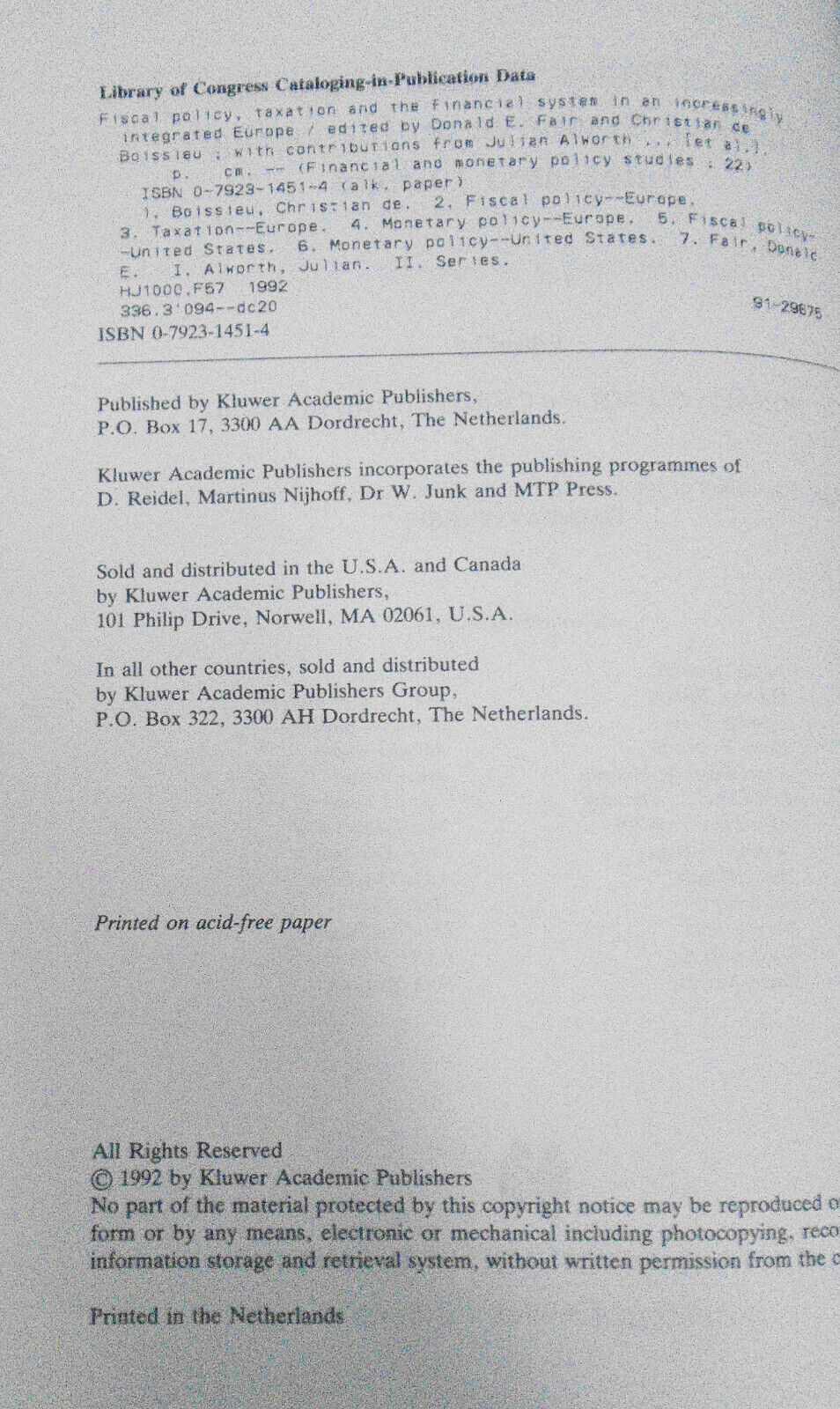 Fiscal policy, taxation, & financial system in an increasingly integrated Europe