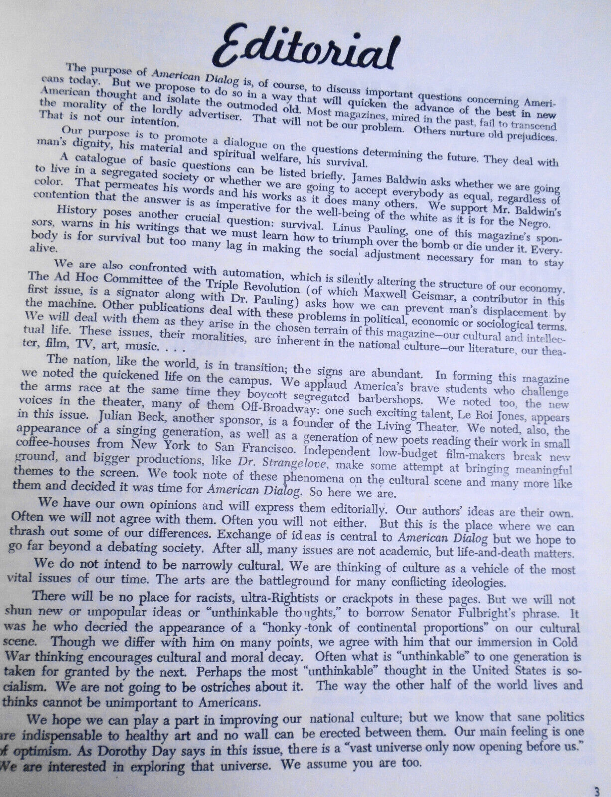 American Dialog - Premiere issue July-Aug 1964. Leroi Jones et al. Editor SIGNED